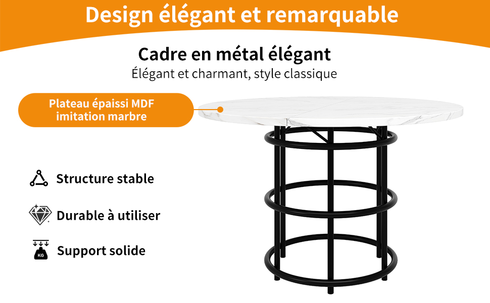 Design élégant table à manger métal et marbre