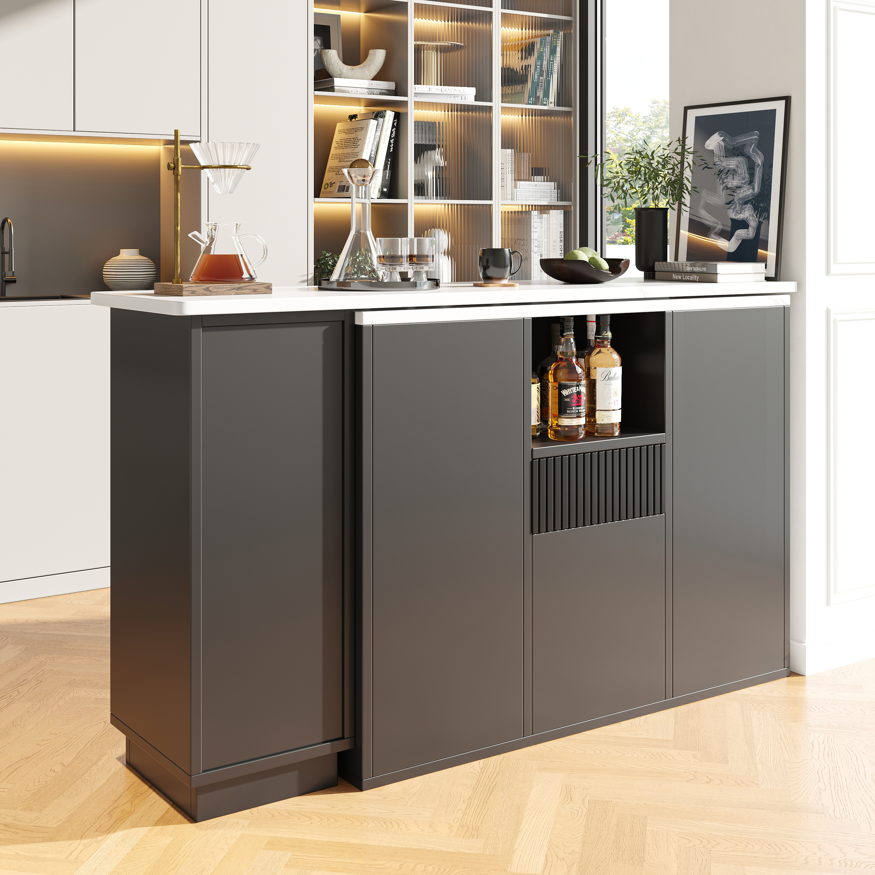 Um 360° drehbarer Bartisch (Hauptkörper 210 x 30 x