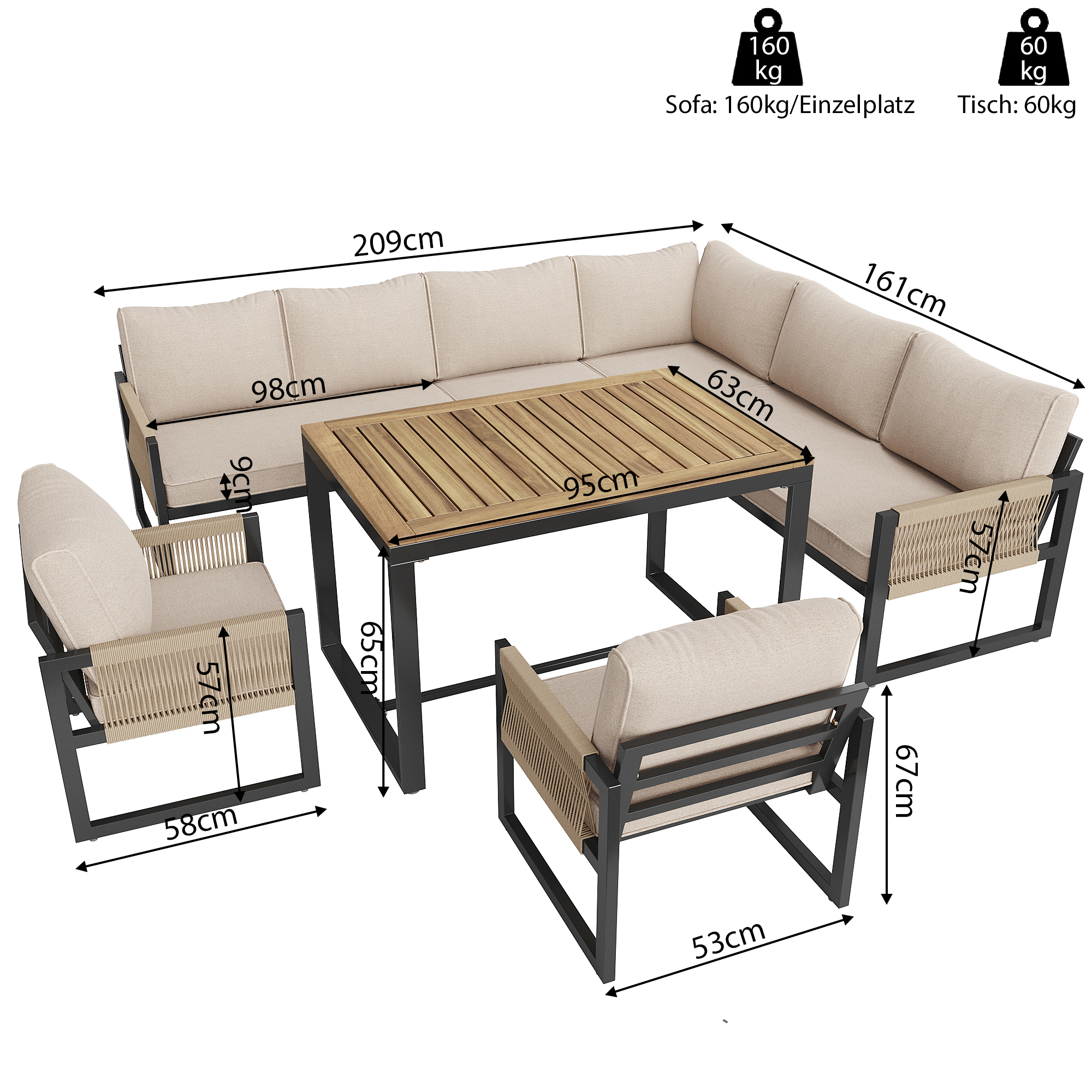Détail coussins épais beige et structure modulaire