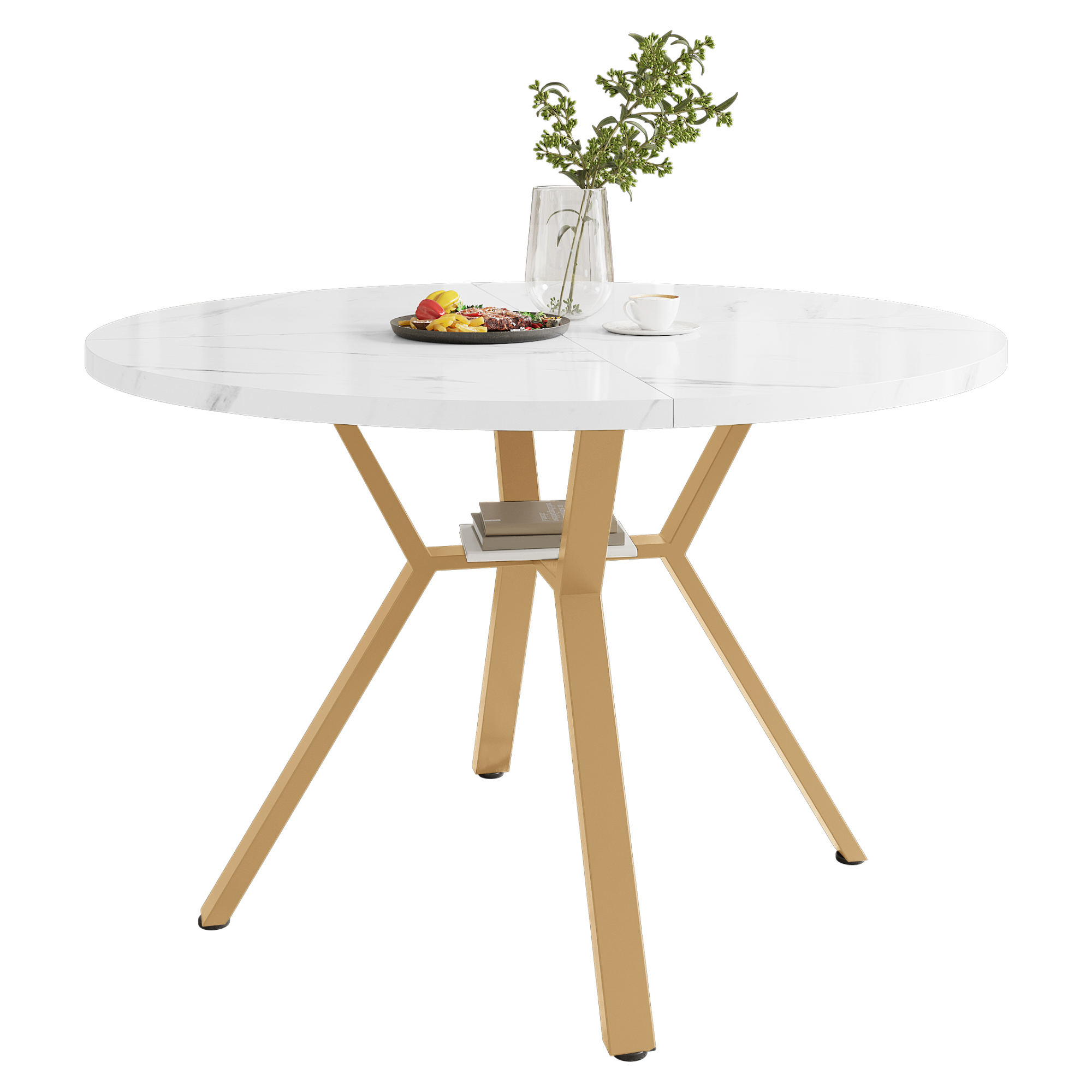 Table ronde doré blanc 100x100 vue 1