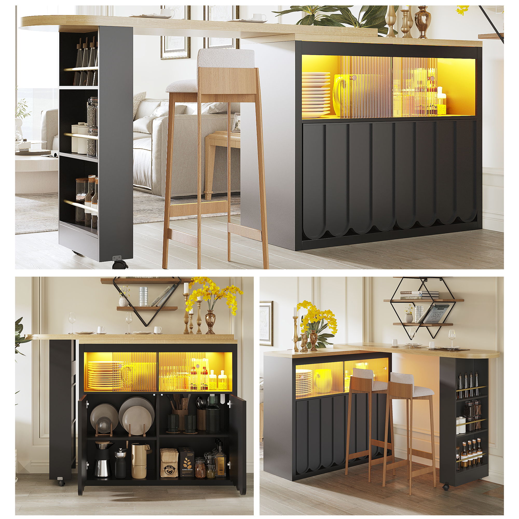 Ausziehbarer Bartisch mit Stauraum(135-205×39×100c