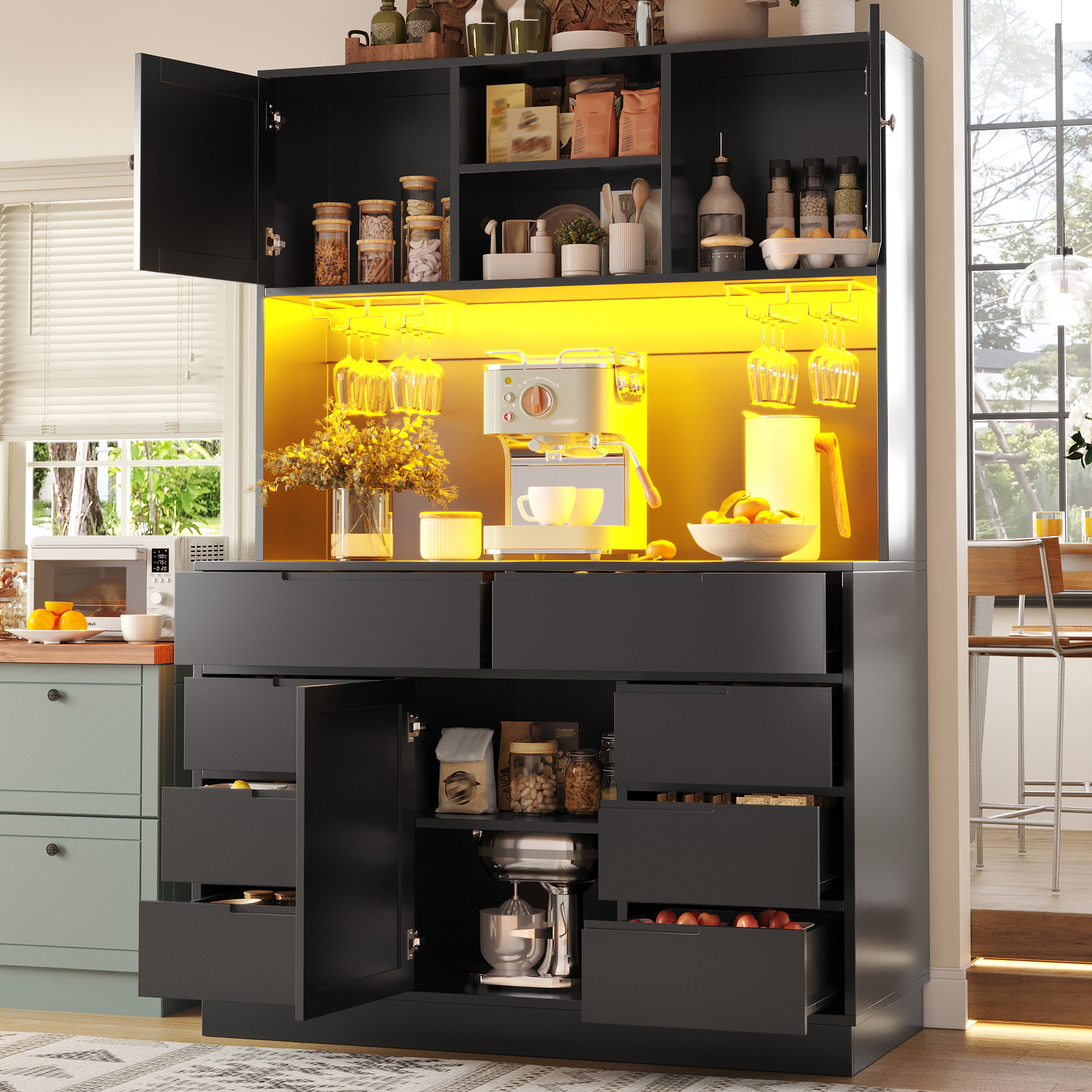 Moderner Hochschrank, Küchenschrank mit Smart LED 
