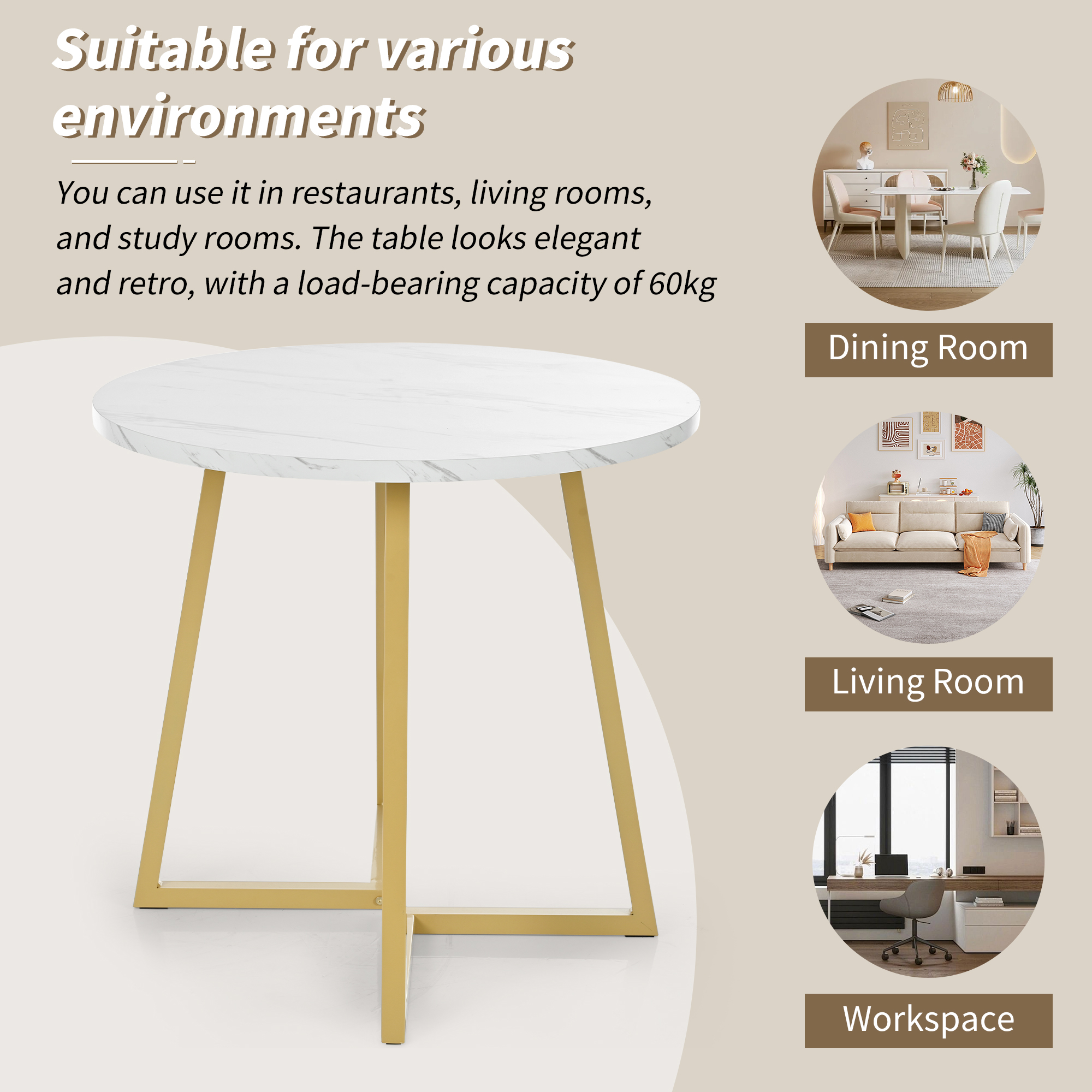 Table à manger, métal et MDF, blanc - vue 5