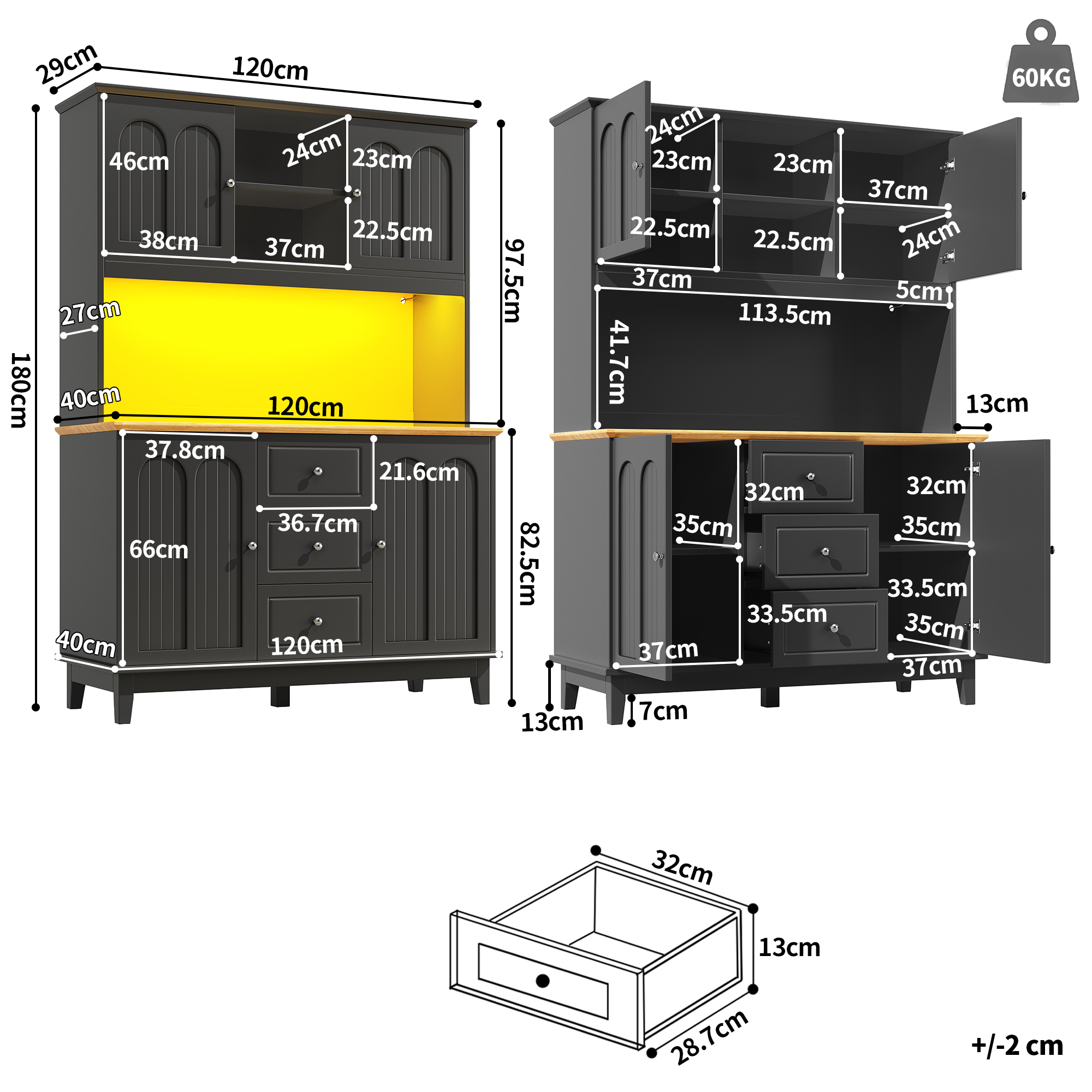 Dimensions du vitrine
