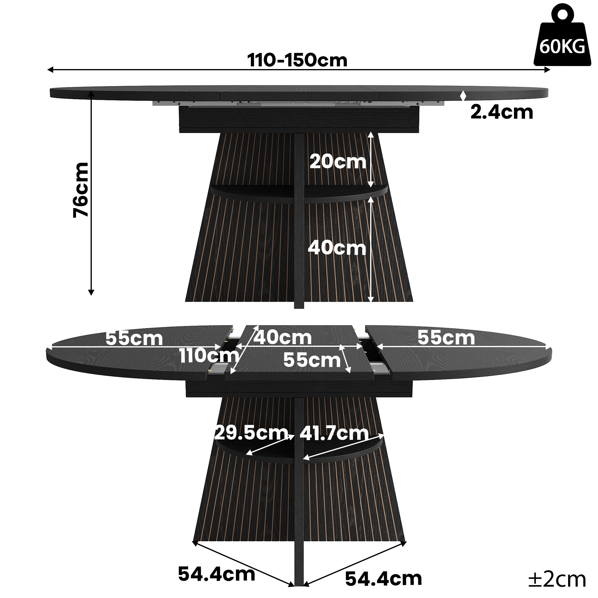 Dimensions table à manger extensible noire