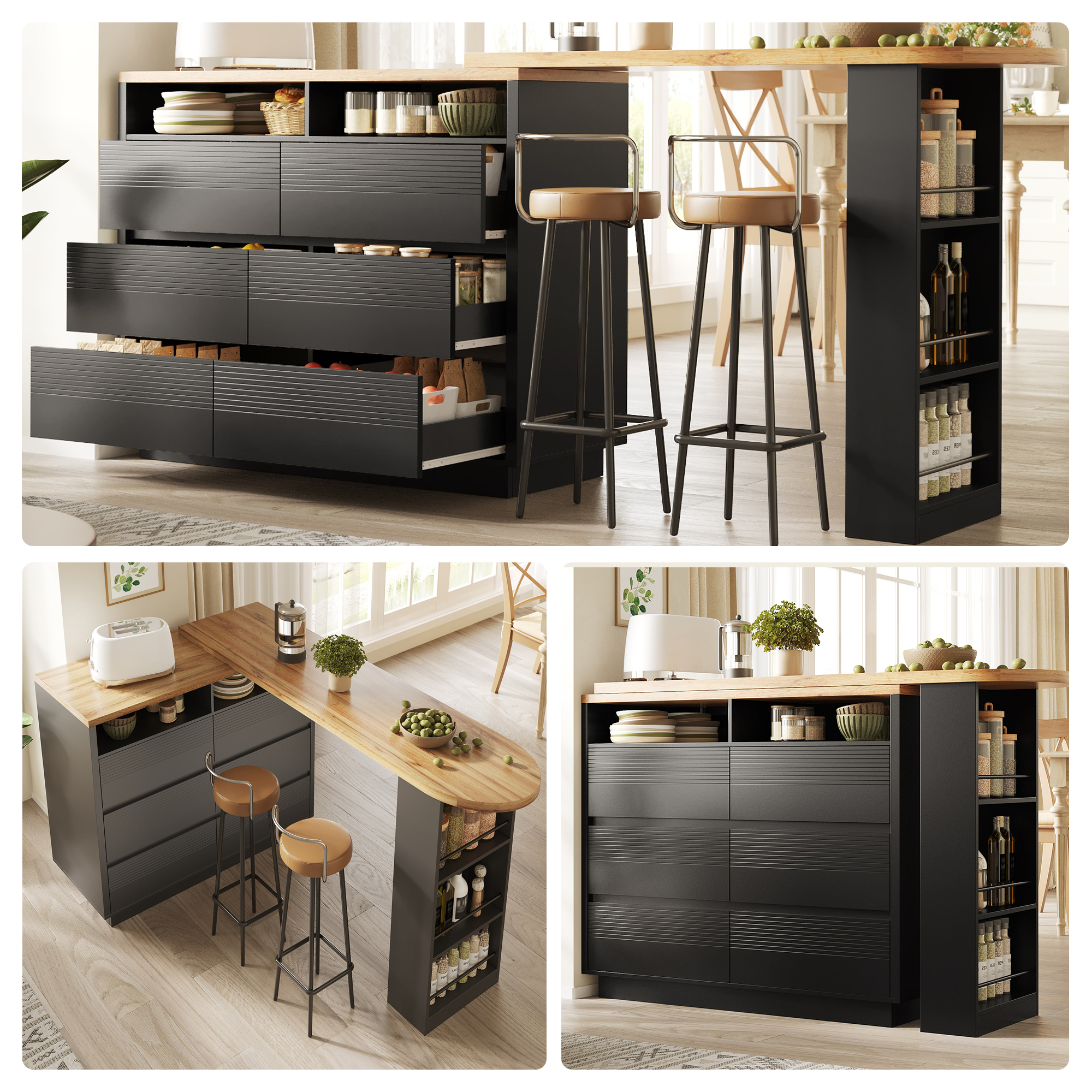 Ausziehbarer Bartisch mit Stauraum(137-215×39×102.
