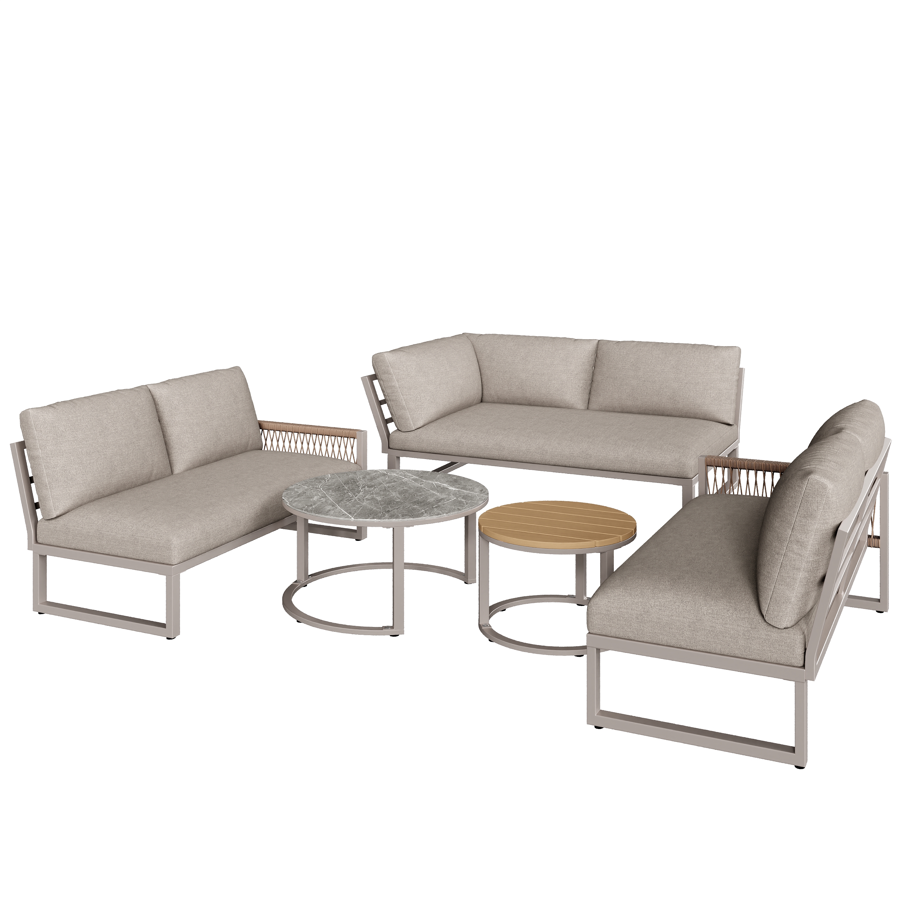 Salon de jardin d'angle beige 6-7 places
