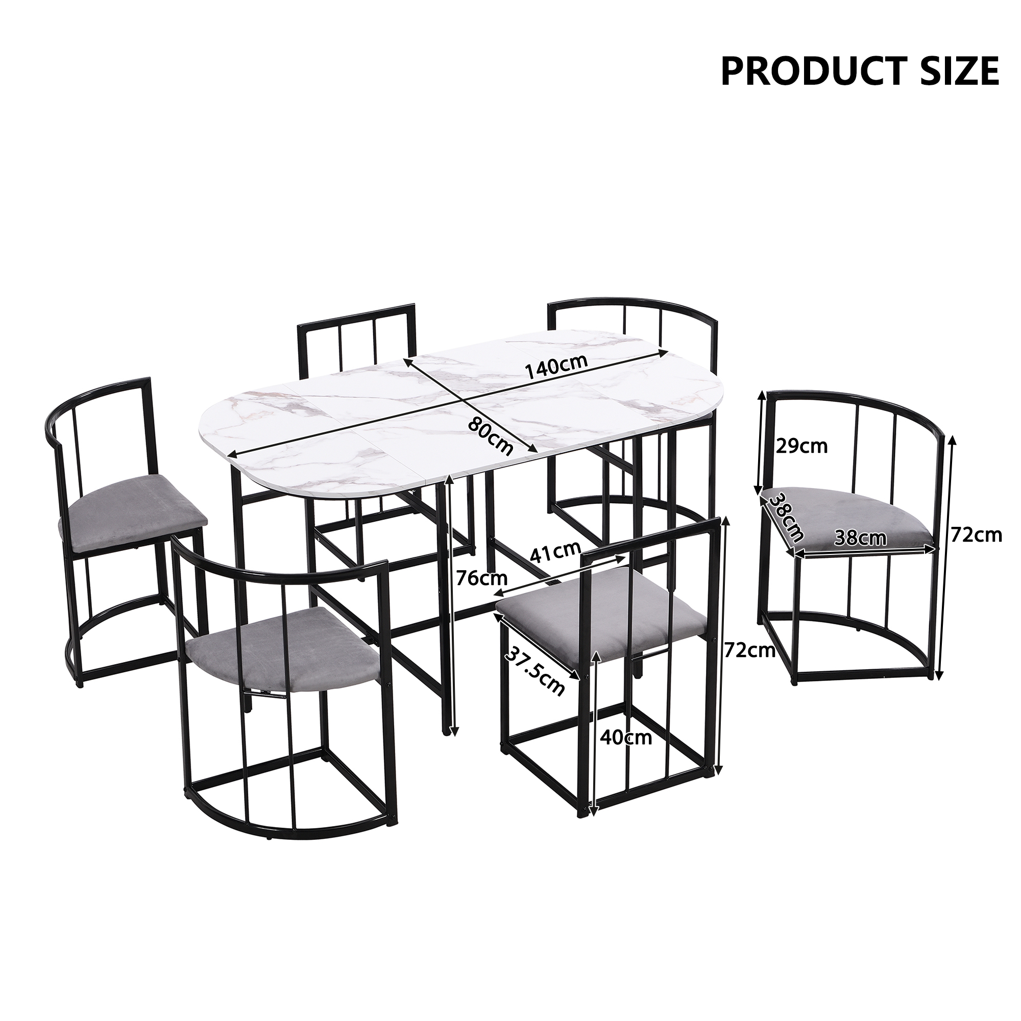 Ensemble table à manger + 6 chaises en MDF, chaises velours gris, cadre fer noir, pour salle à manger, design moderne, confort supérieur, beaucoup de places, style élégant, stabilité, décoration - image 8