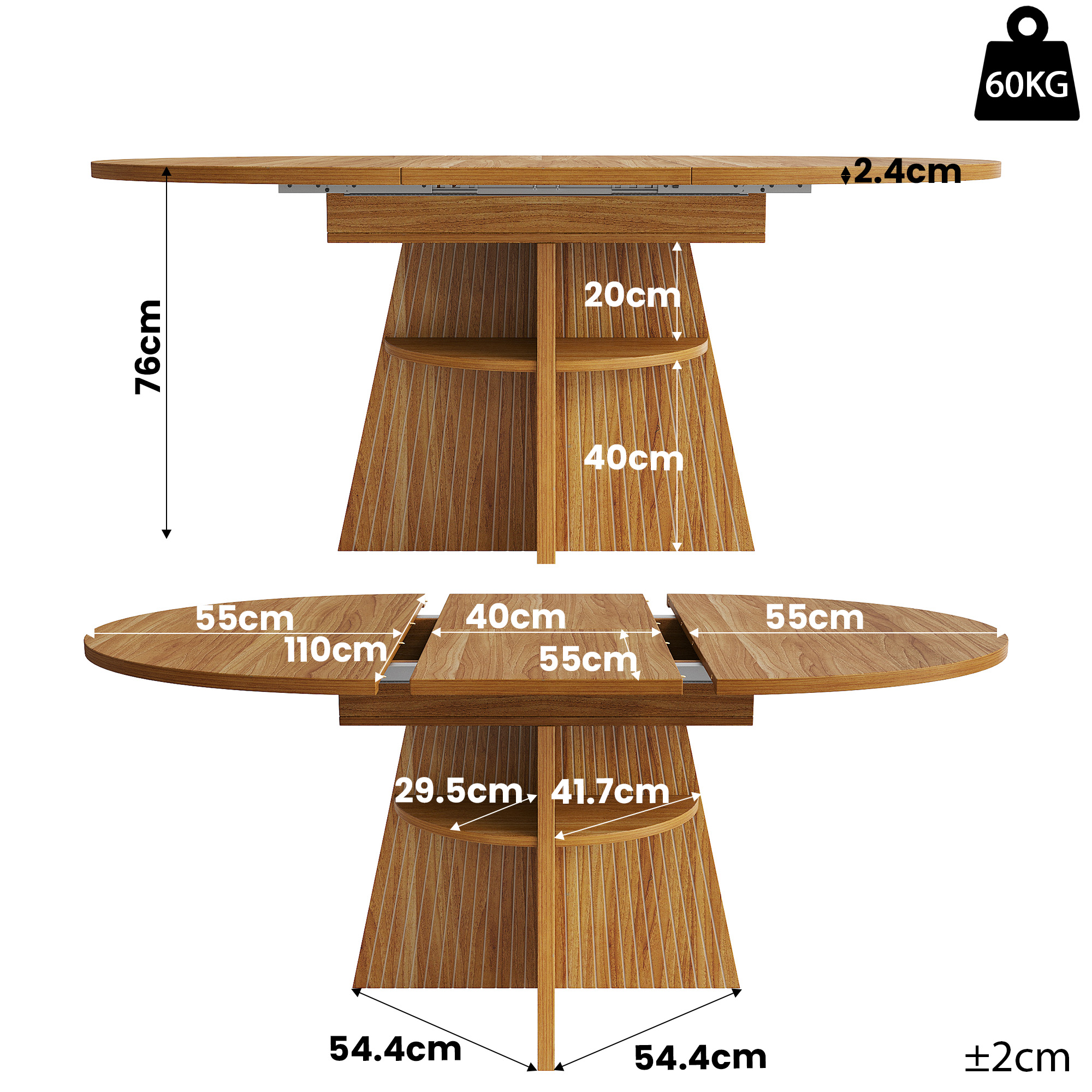 Dimensions table à manger extensible marron foncé