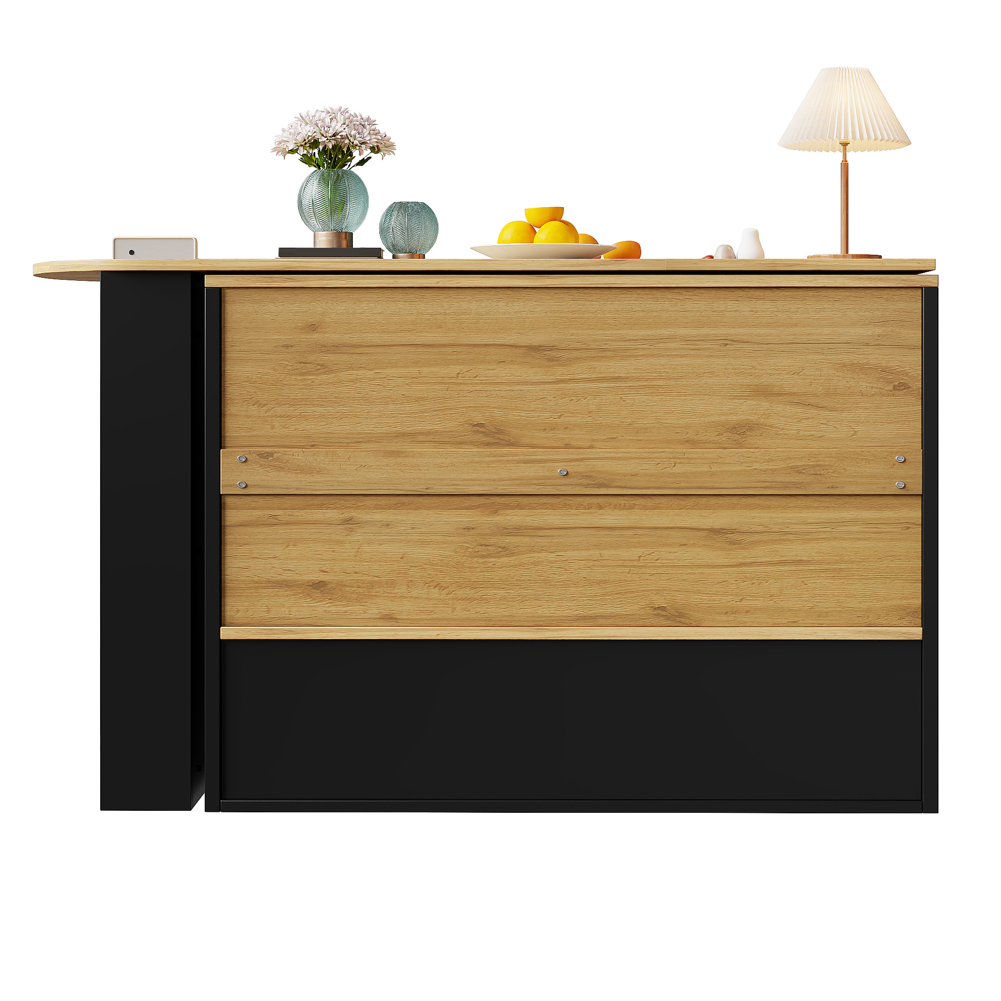 Buffet haut 138 cm extensible à 204 cm, portes verre trempé, poignées métal, MDF, pour salon et entrée, design élégant, beaucoup de rangement, style moderne, stabilité, facile montage, décoration - image 16