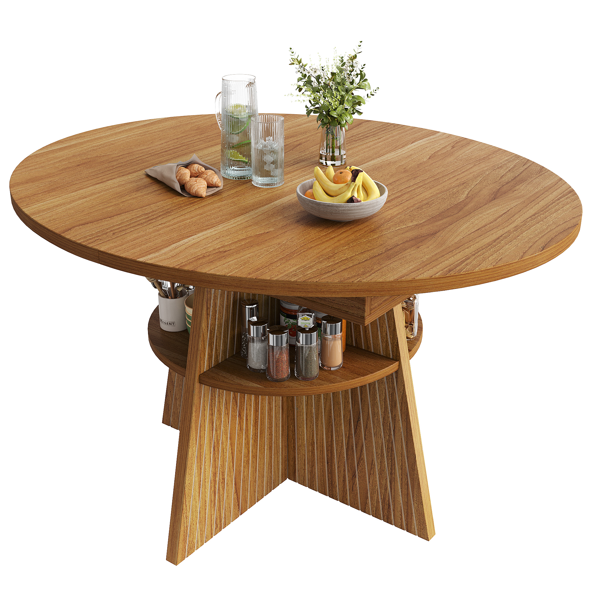 Détail table à manger extensible marron foncé