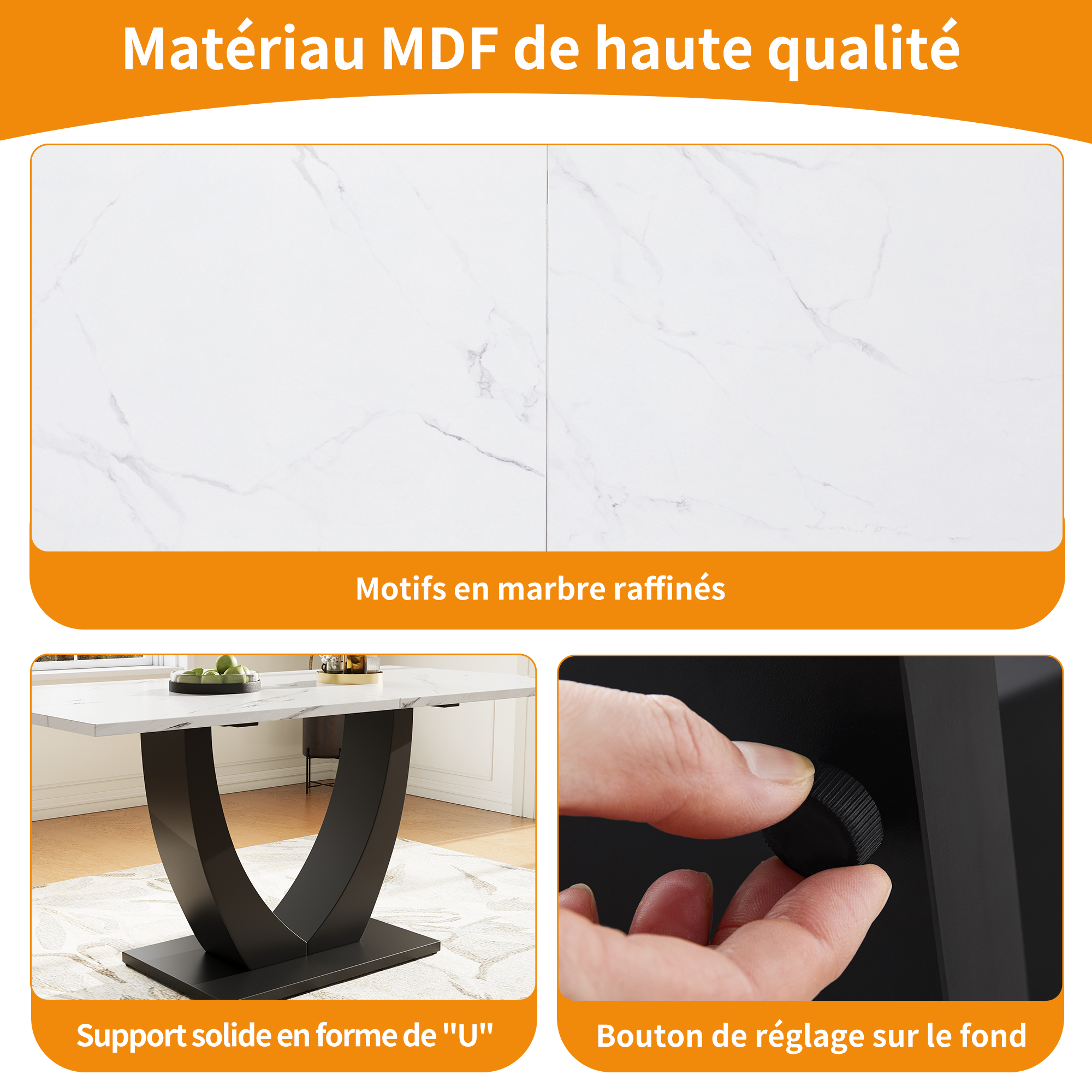 Ensemble salle à manger 5 pièces : table 140x75x75 - image 14