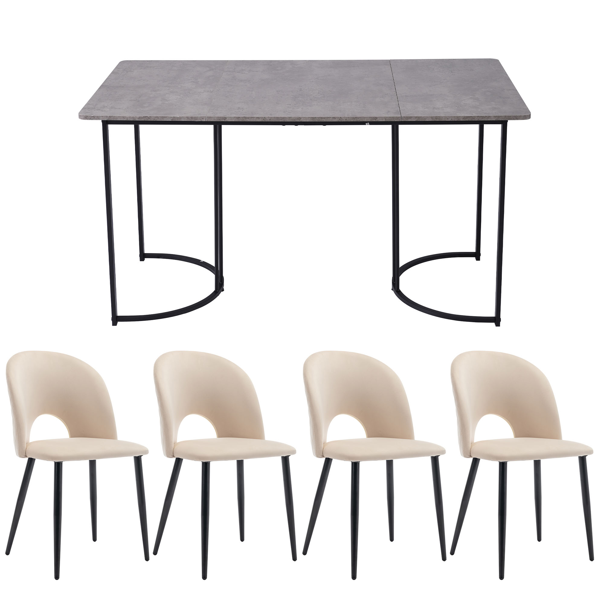 Ensemble table et chaises, 5 pièces, 1 table + 4 chaises, velours et MDF, noir - vue 5