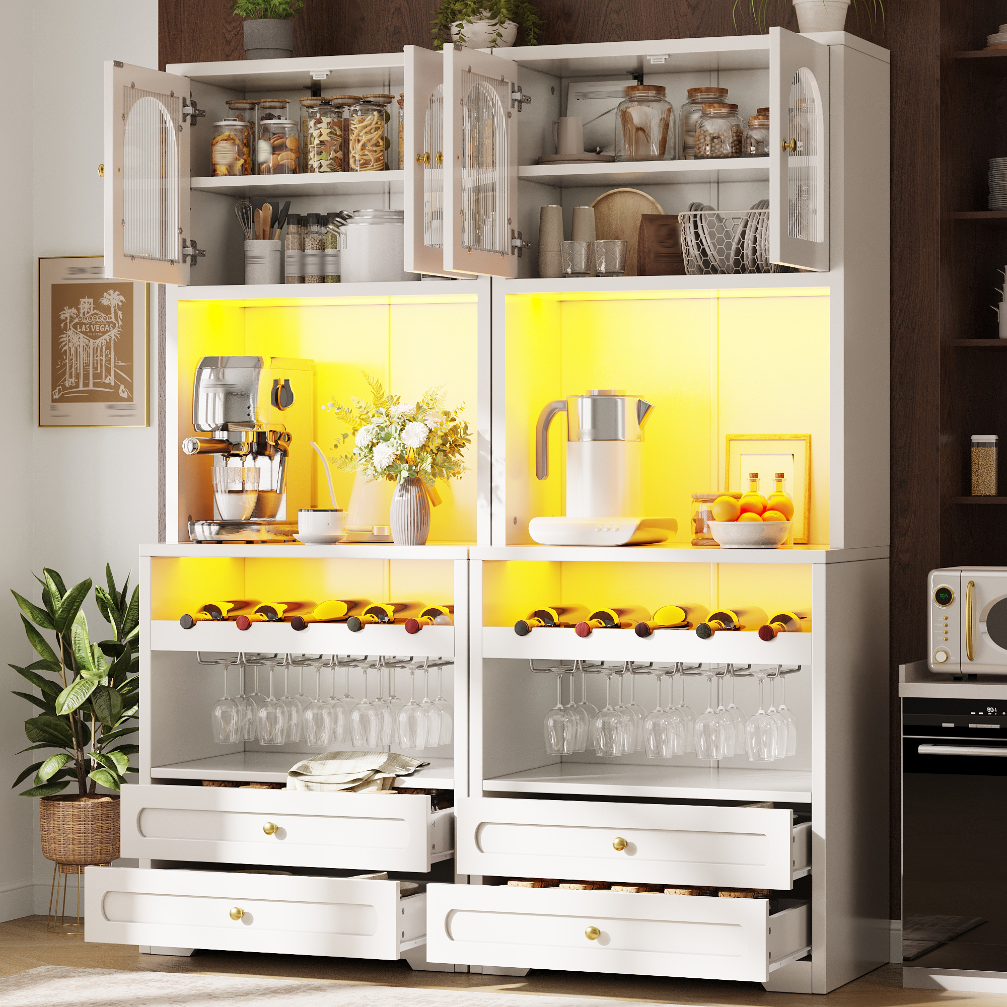 Hochschrank mit gewölbten Glastüren, LED-Beleuchtu