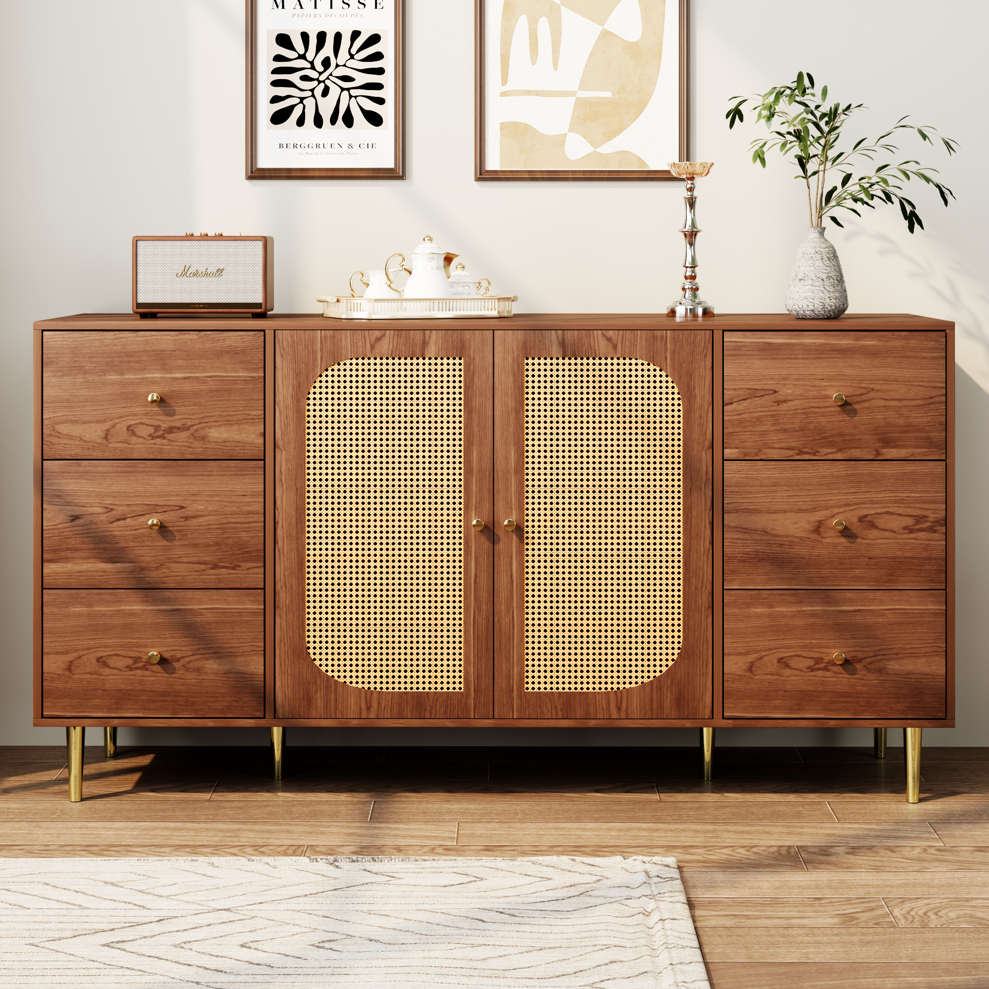 Sideboard, Rattan-Sideboard, Aufbewahrungsschrank 