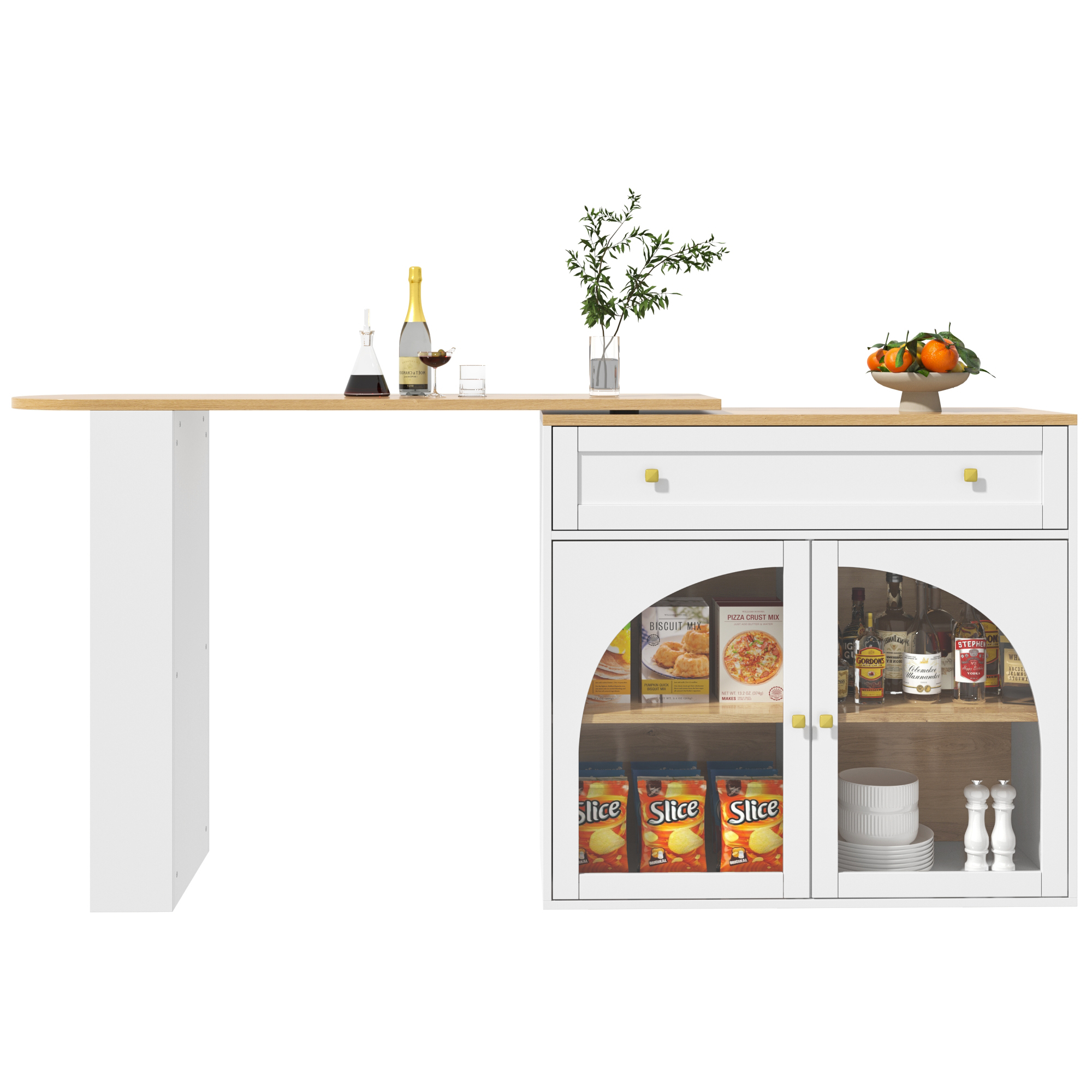 Armoire bar rotative 360° avec étagère 3 niveaux, MDF, poignées métal, portes verre sécurité, pour restaurant, salon, home-bar, design moderne, beaucoup de rangement, style élégant, stabilité, fonctionnalité - image 15