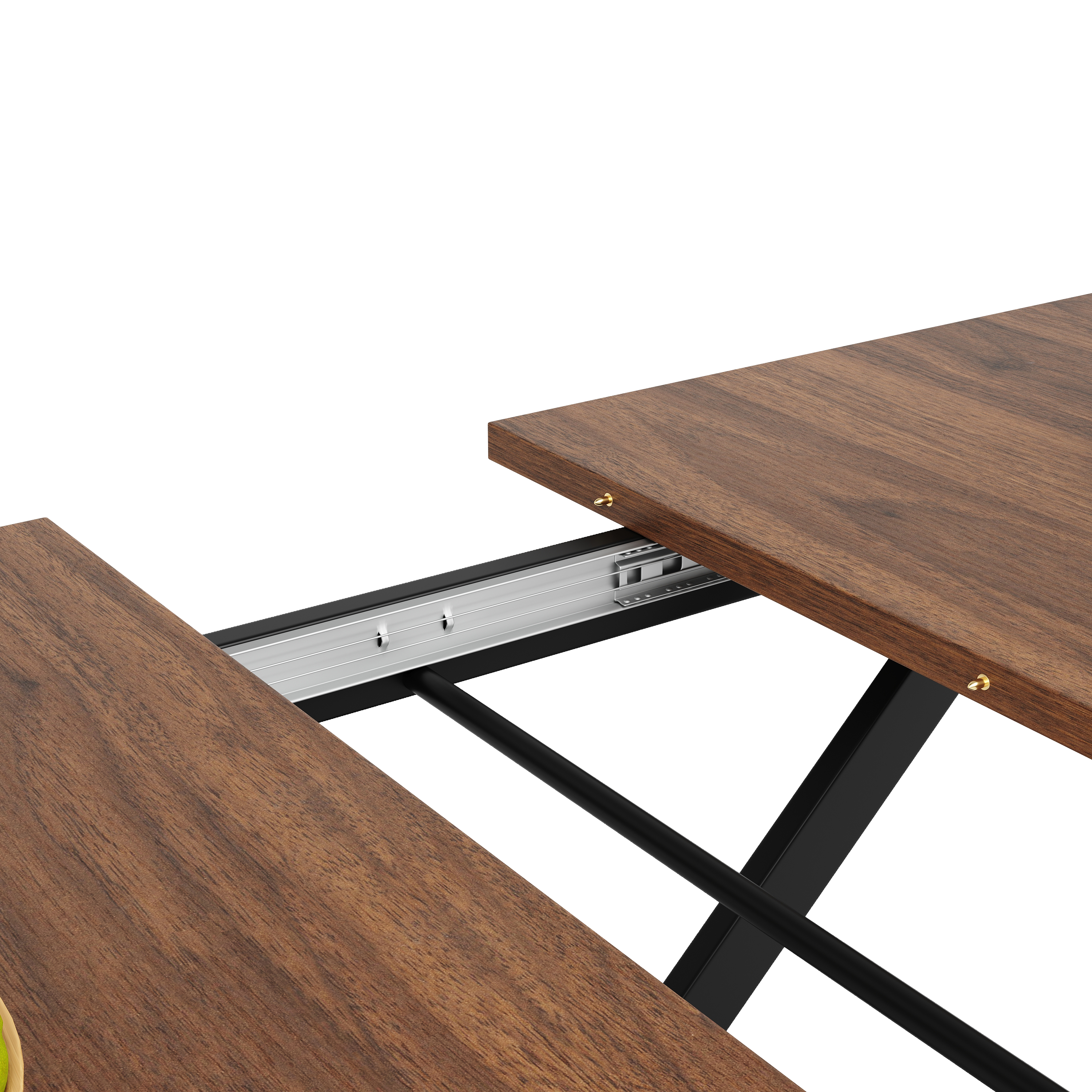 Ensemble table et chaises, 5 pièces, 1 table + 4 chaises, extensible, 160 x 80 x 75cm, velours et métal, noyer - vue 7