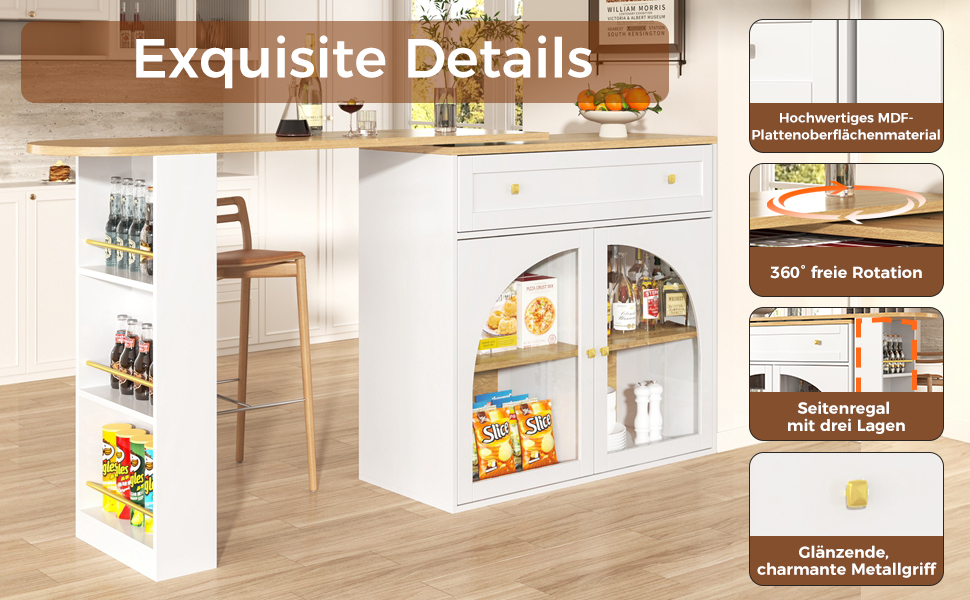 Armoire bar rotative 360° avec étagère 3 niveaux, MDF, poignées métal, portes verre sécurité, pour restaurant, salon, home-bar, design moderne, beaucoup de rangement, style élégant, stabilité, fonctionnalité - image 24