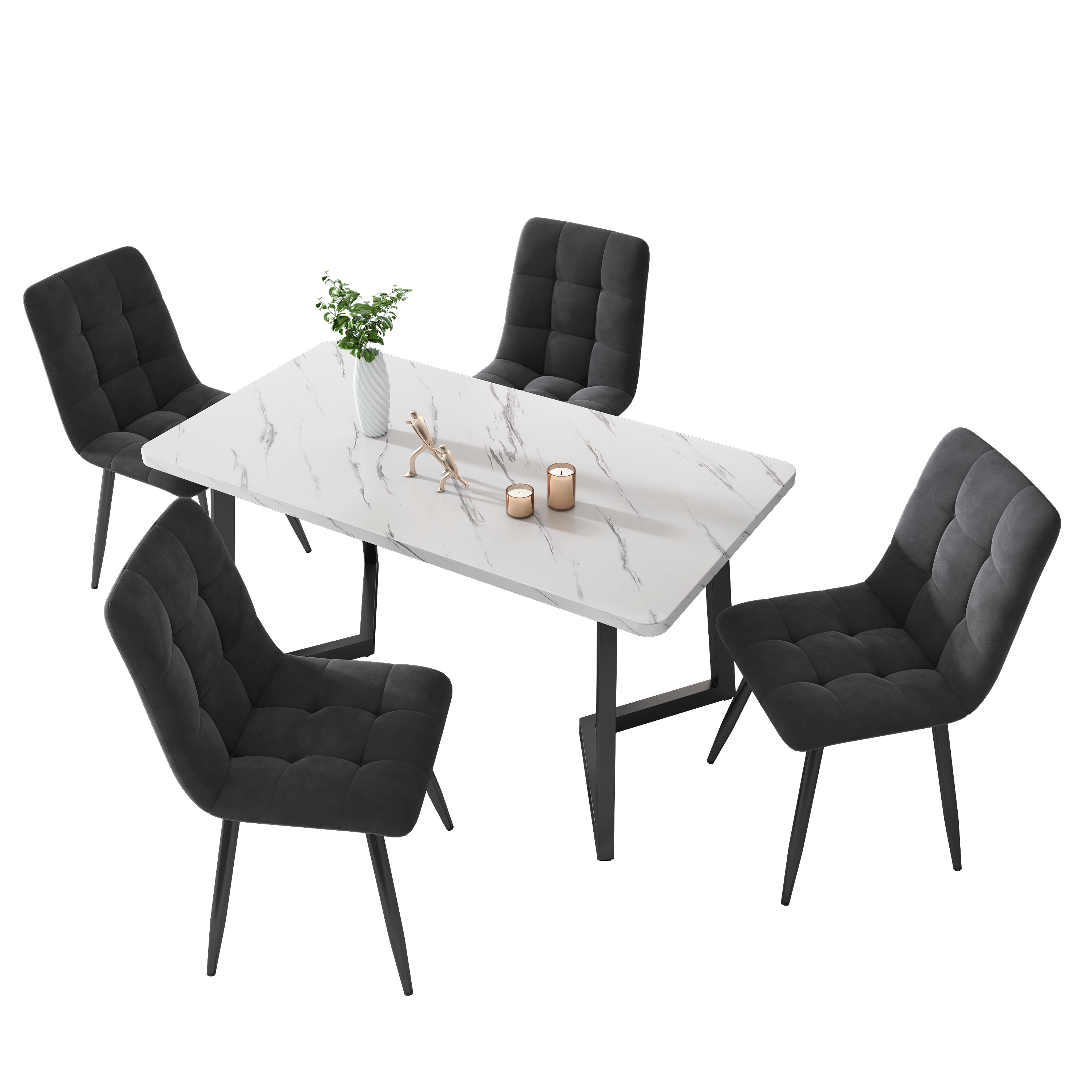 Ensemble table à manger + 4 chaises velours, plateau noyer MDF, pieds métal noir, pour salle à manger et cuisine, design moderne, confort supérieur, stabilité, style élégant, utilisation familiale, durabilité, décoration - image 21