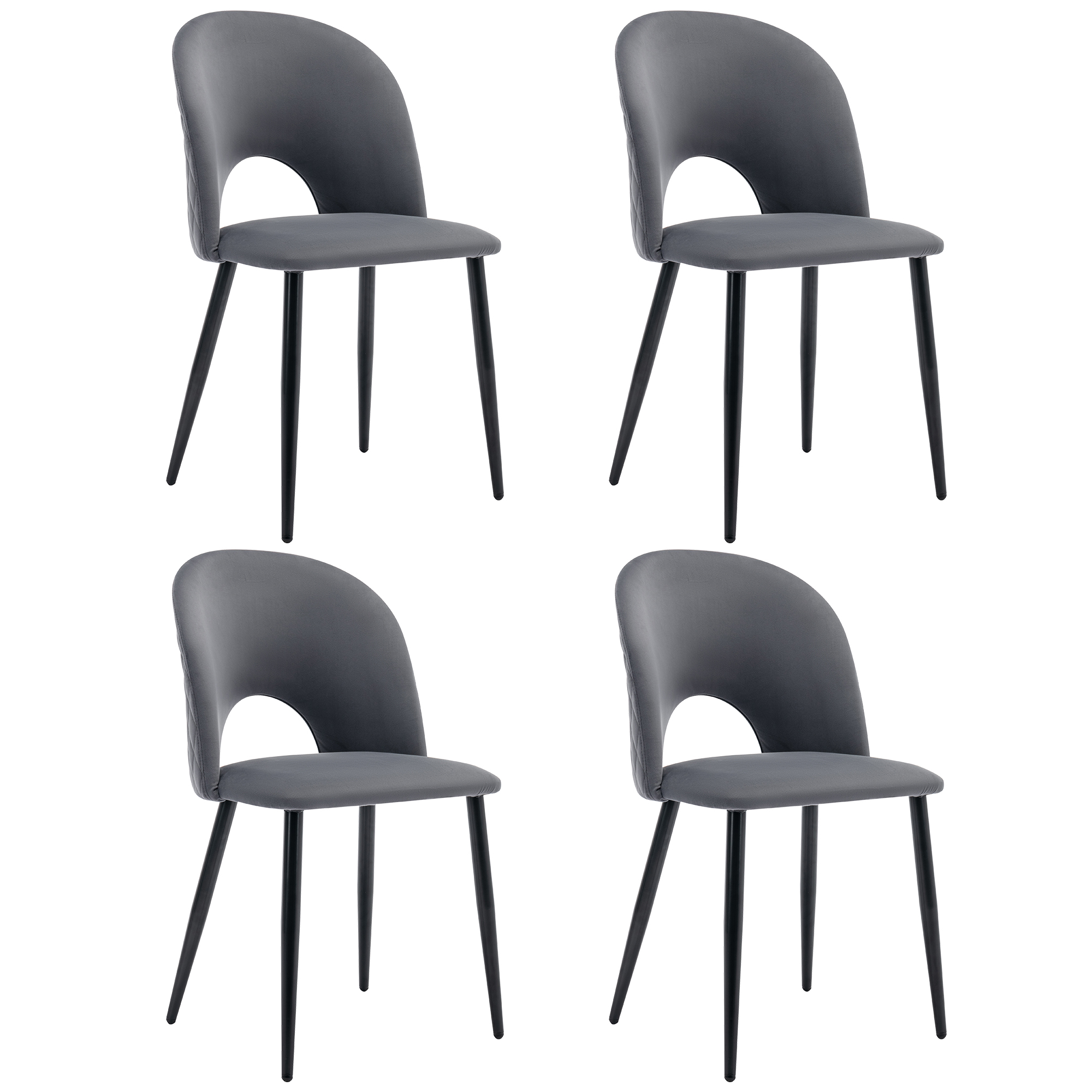 Ensemble table et chaises, 5 pièces, 1 table + 4 chaises, velours et MDF, noir - vue 2