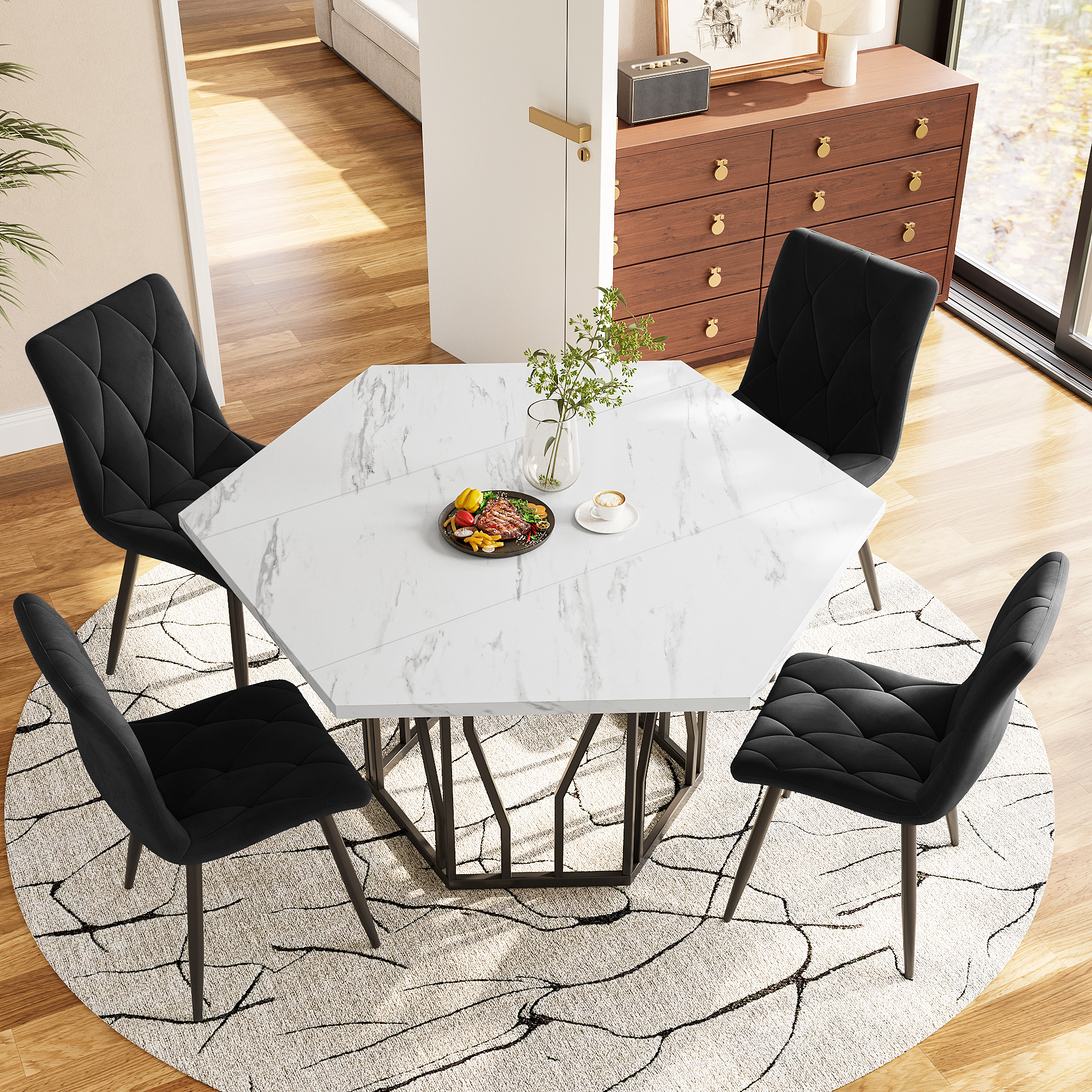 Table hexagonale black white vue 2