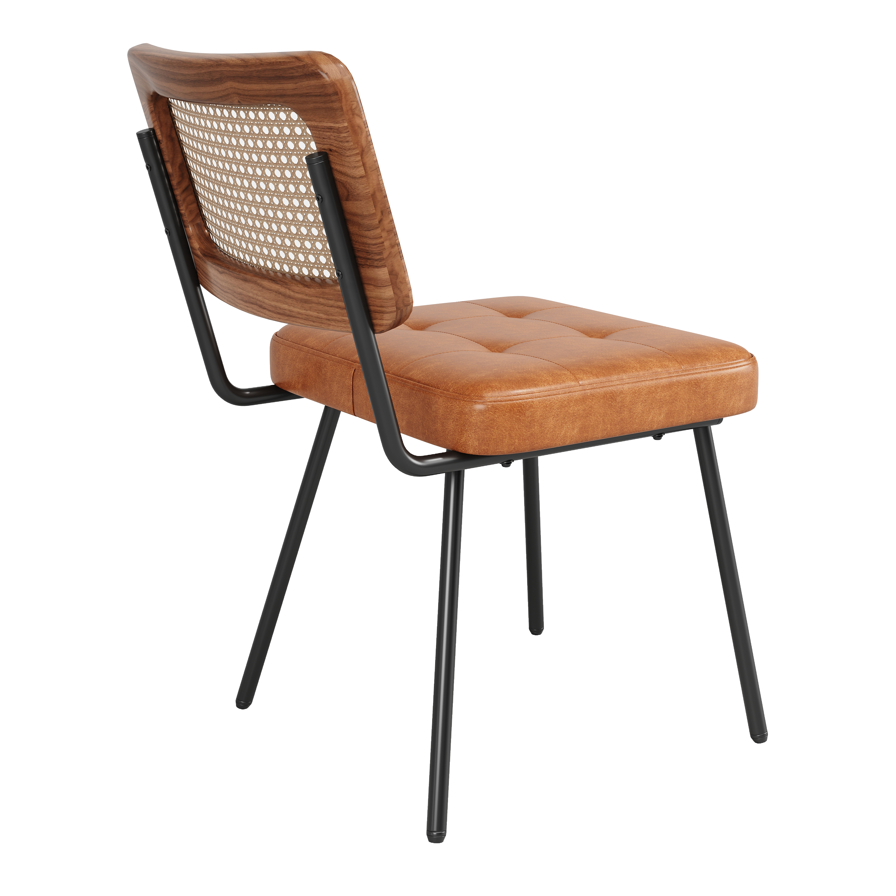 Chaise de salle à manger, lot de 6, détails en rotin, similicuir et rotin, marron - vue 5