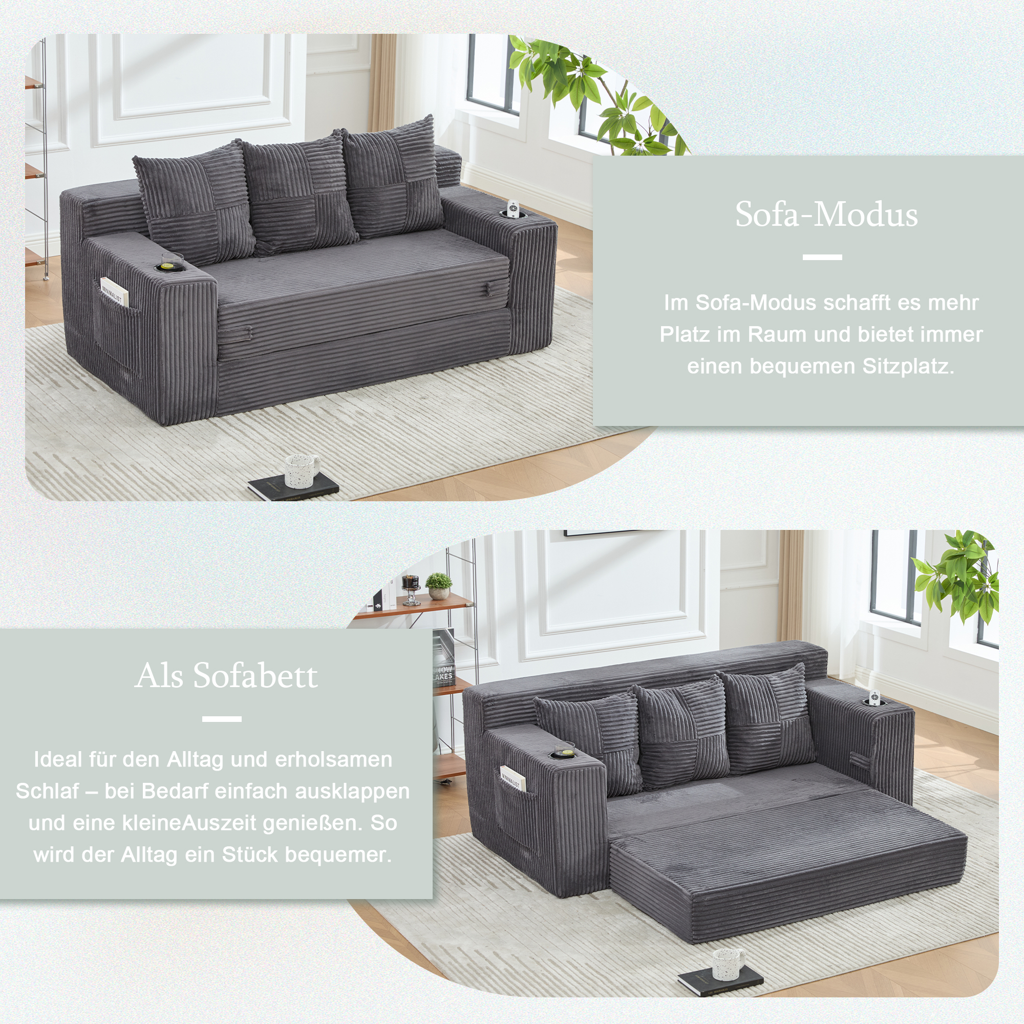 Canapé modulable gris avec porte-gobelets