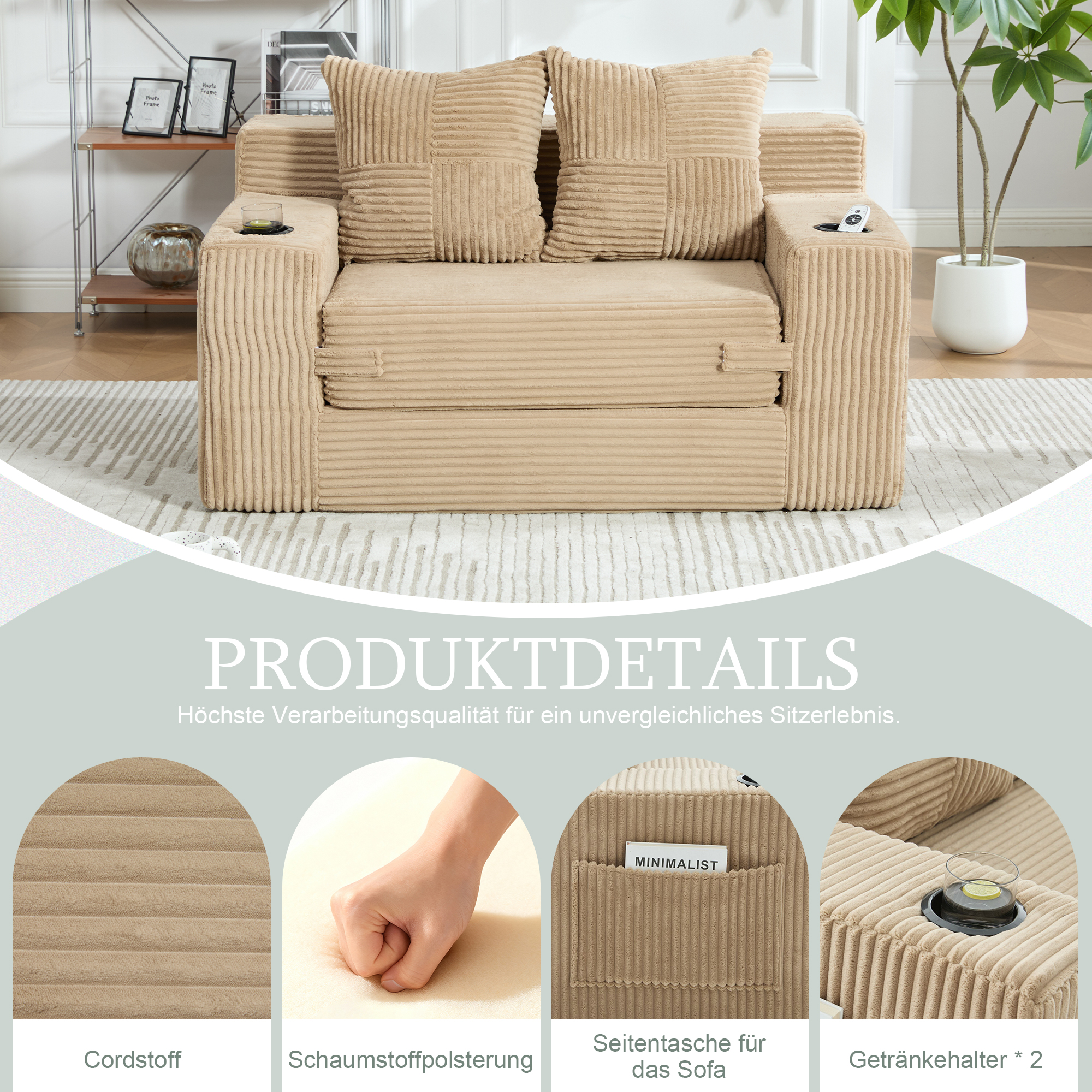 Détails du canapé avec pouf