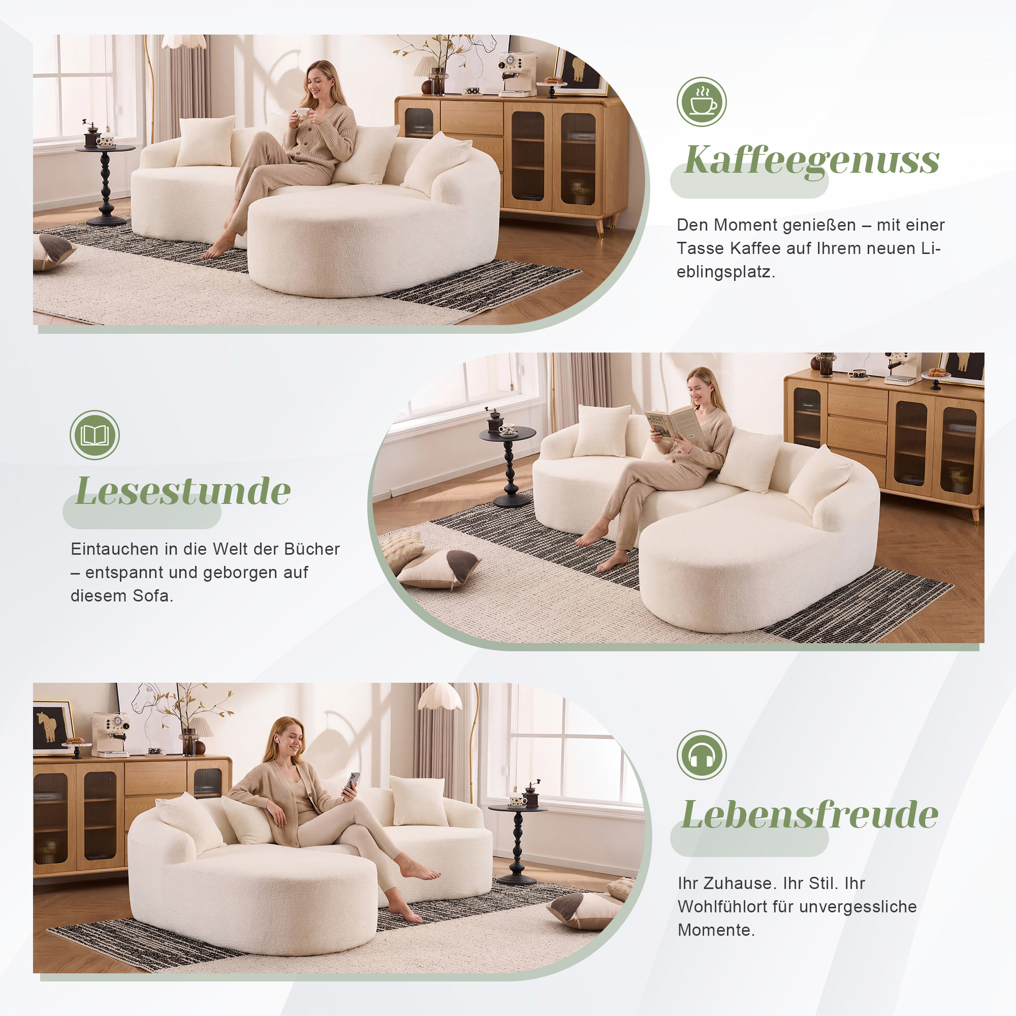 Canapé d’angle en L 3 places 243 x 150 x 67 cm, modulable, en chenille, Blanc - vue principale