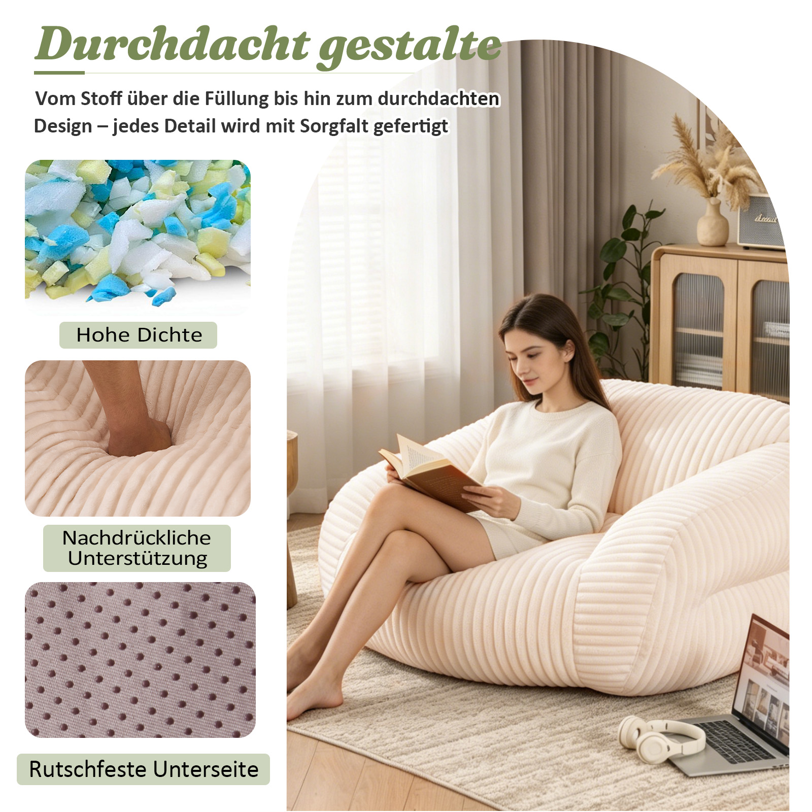 Sitzsack für Erwachsene, flauschiger Loungesessel 