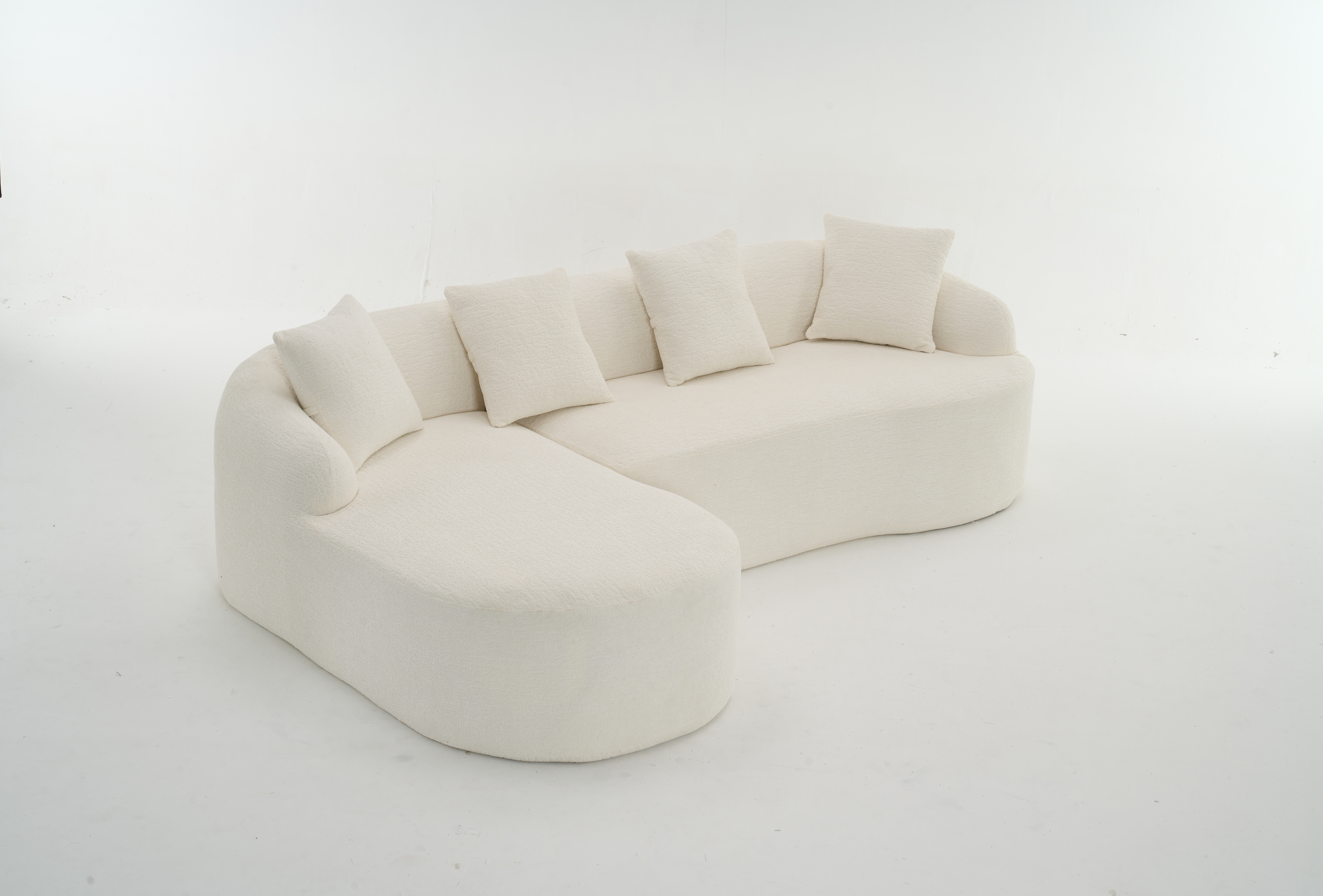 Canapé d’angle en L 3 places 243 x 150 x 67 cm, modulable, en chenille, Blanc - détails