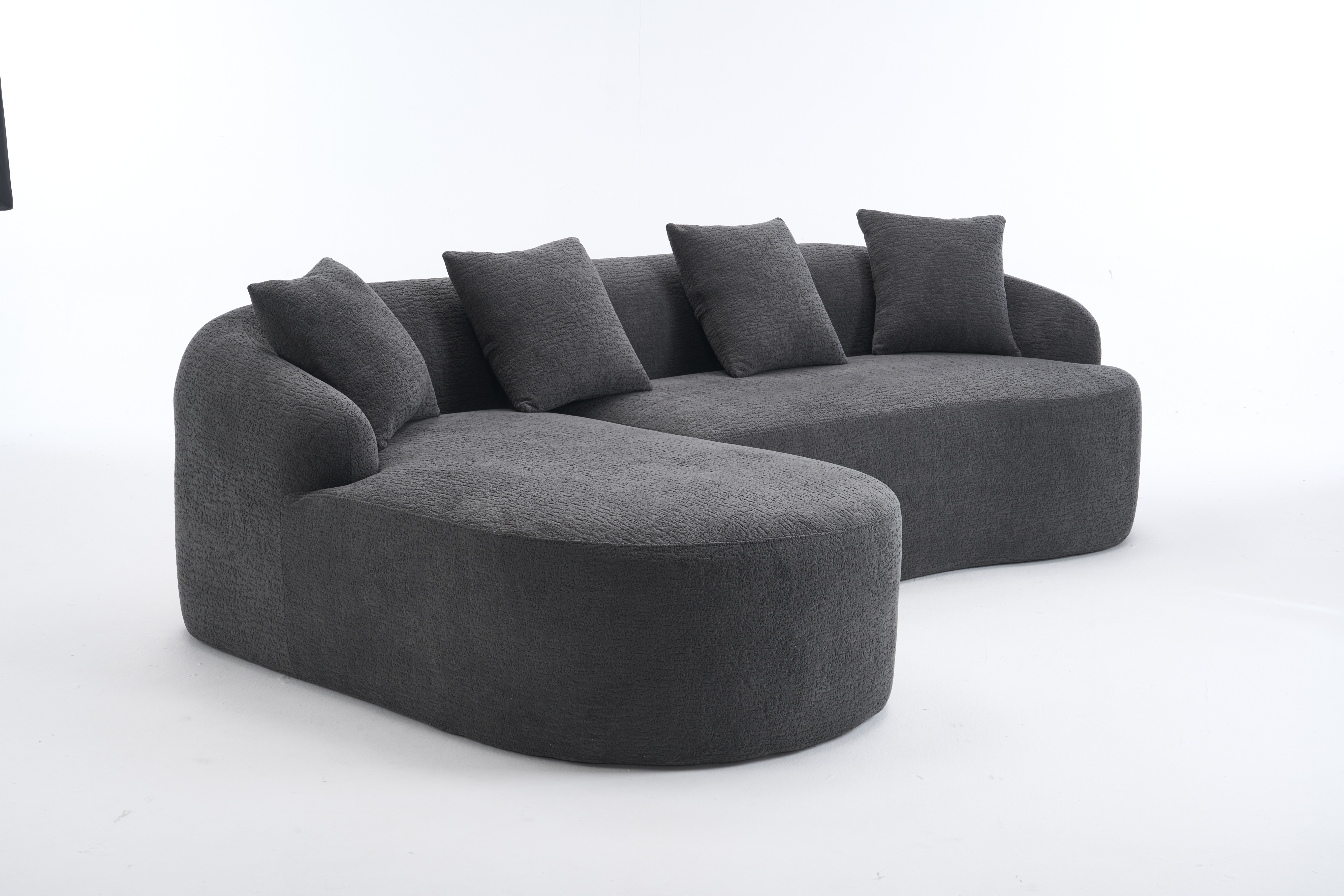 Canapé d’angle en L 3 places 243 x 150 x 67 cm, modulable, en chenille, Gris foncé - détails