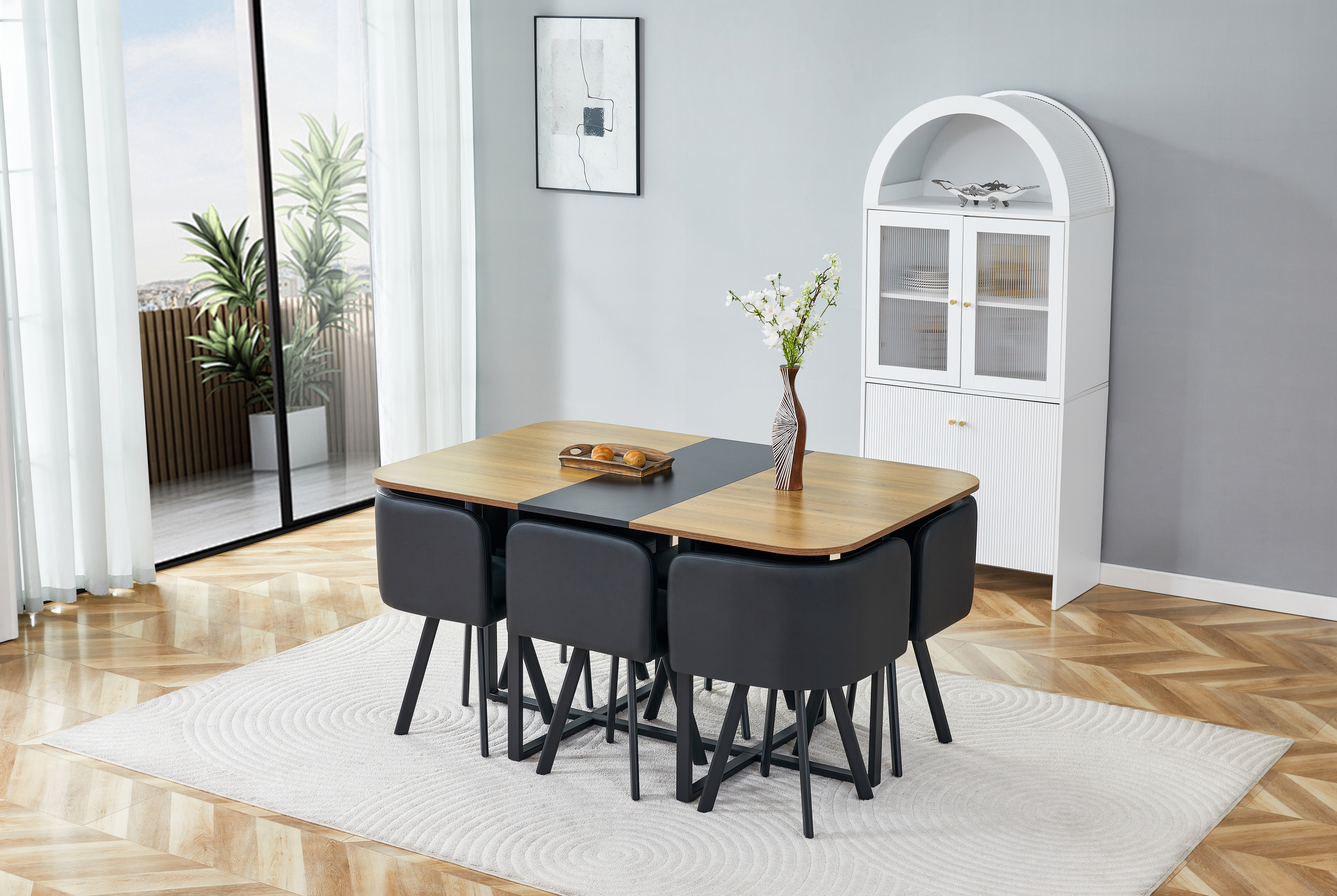 Table à manger, métal et bois, noir - vue 6