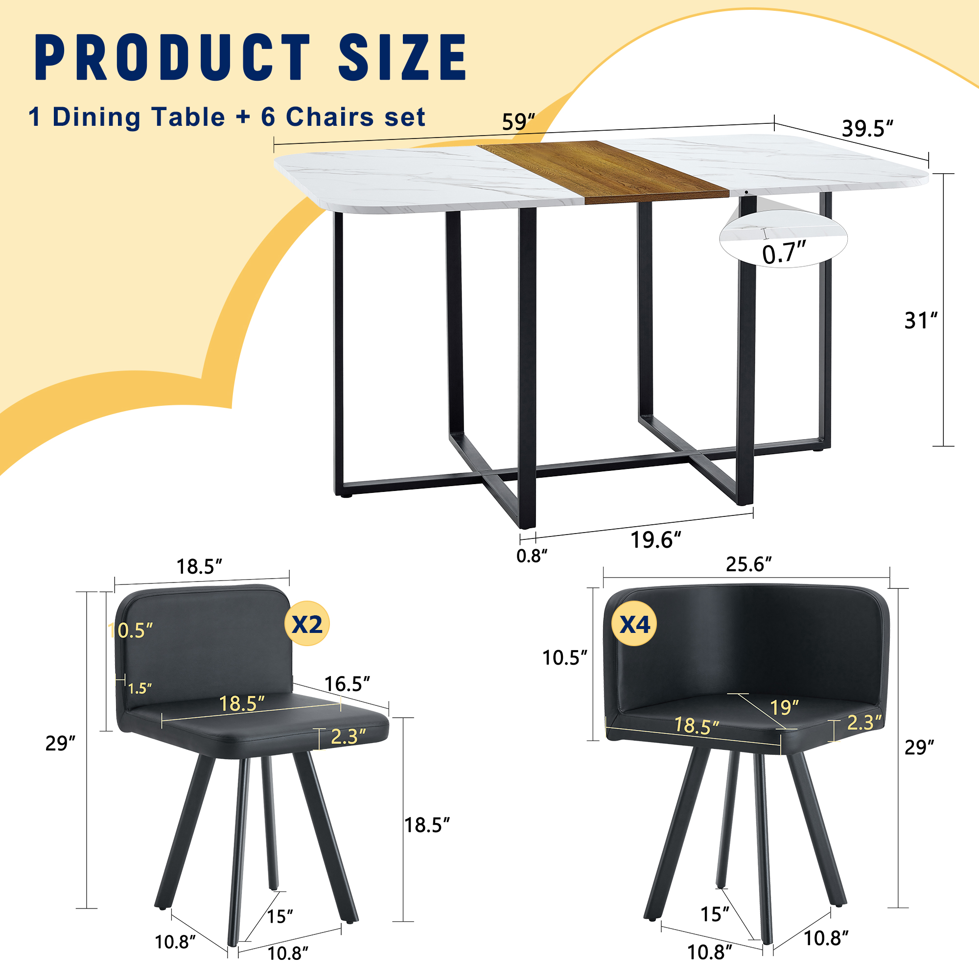 Dimensions du ensemble table et chaises