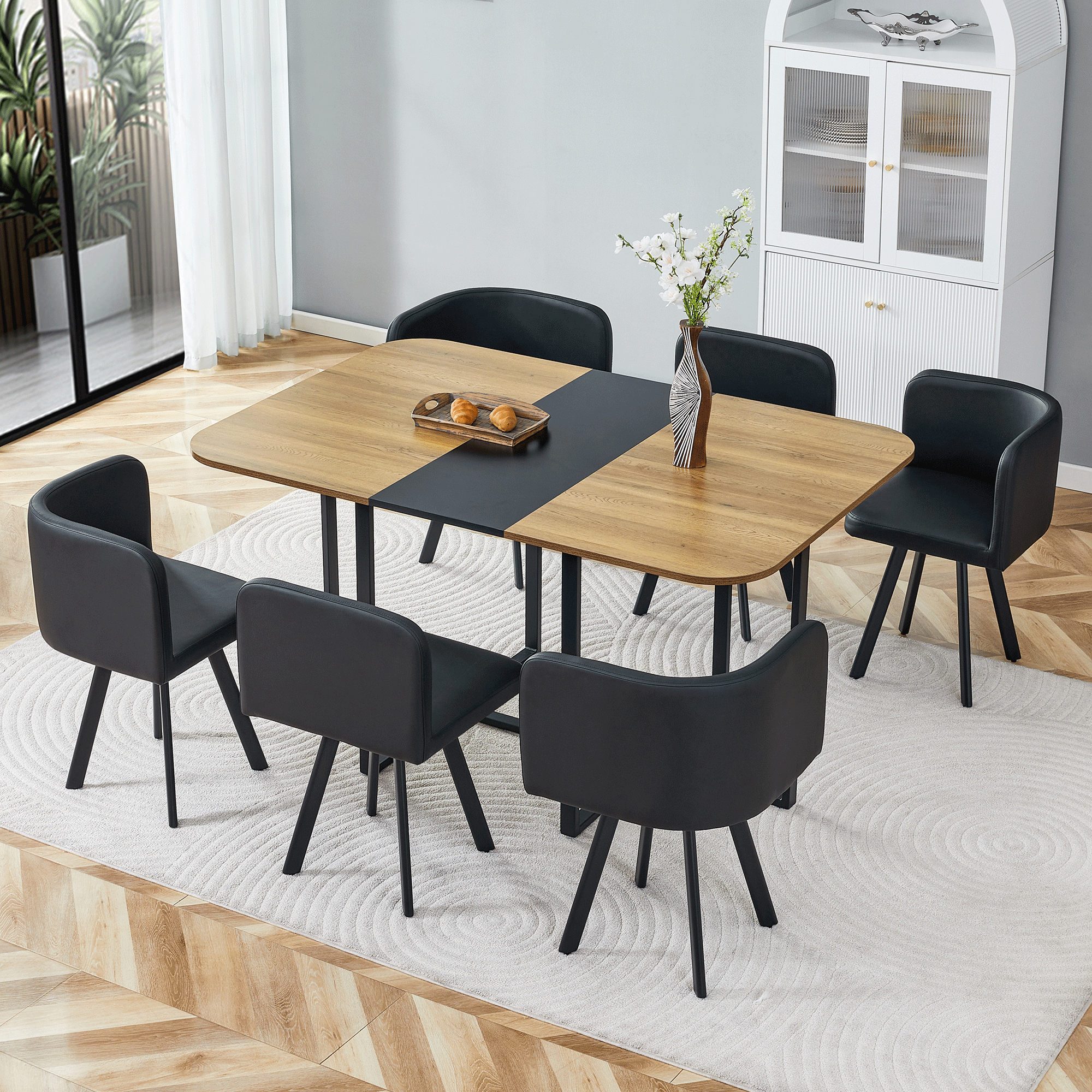 Table à manger, métal et bois, noir - vue 5