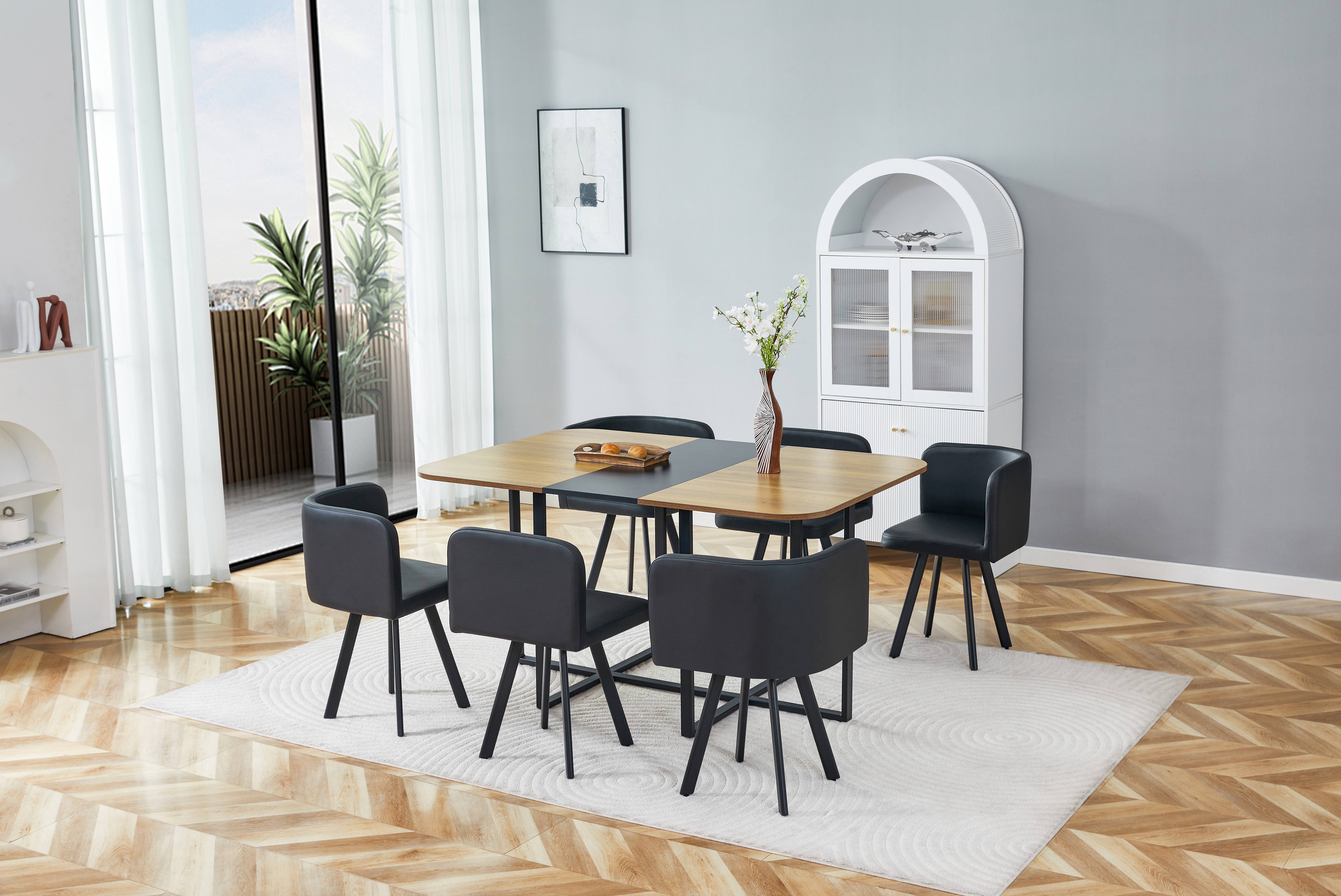 Table à manger, métal et bois, noir - vue 9