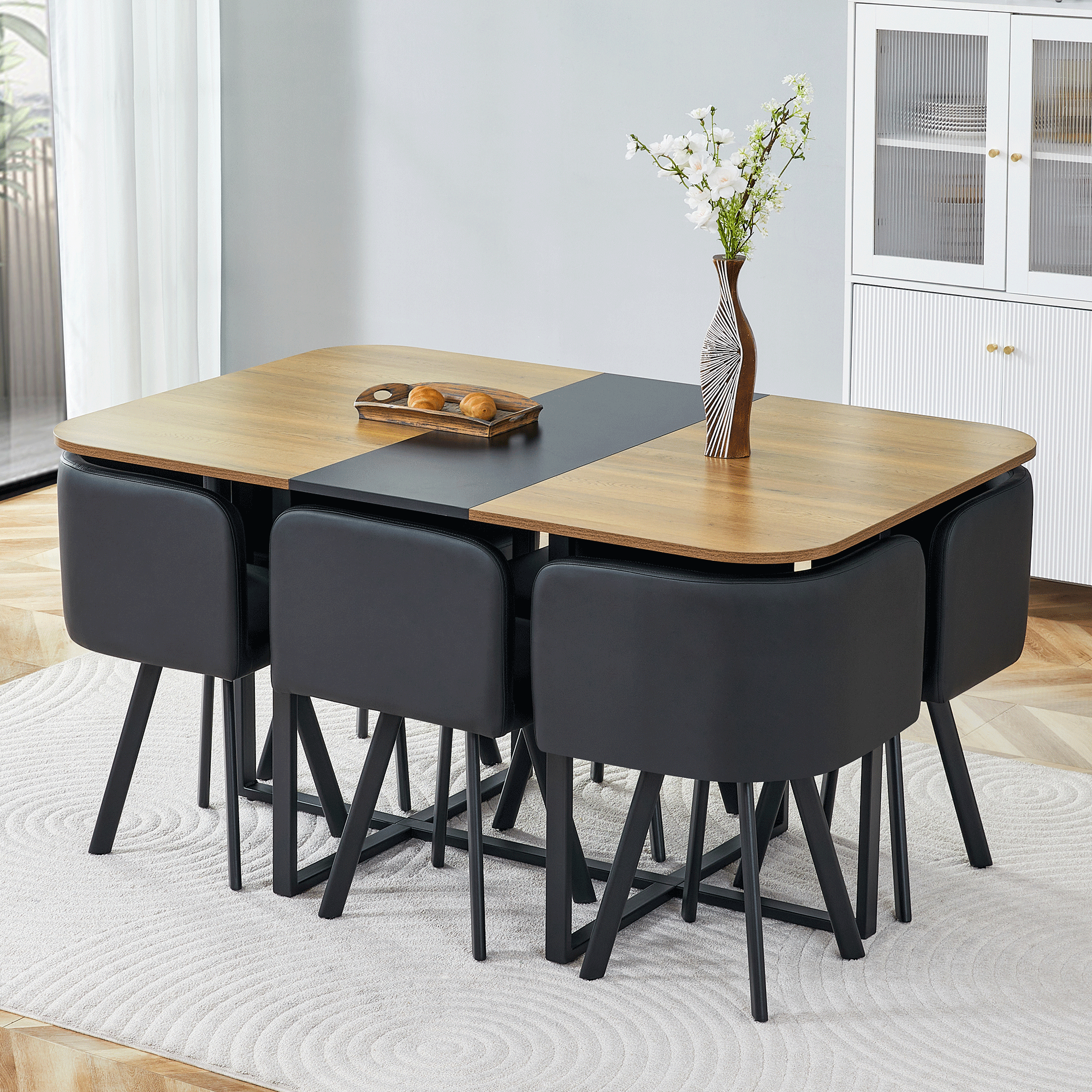 Table à manger, métal et bois, noir - vue 3