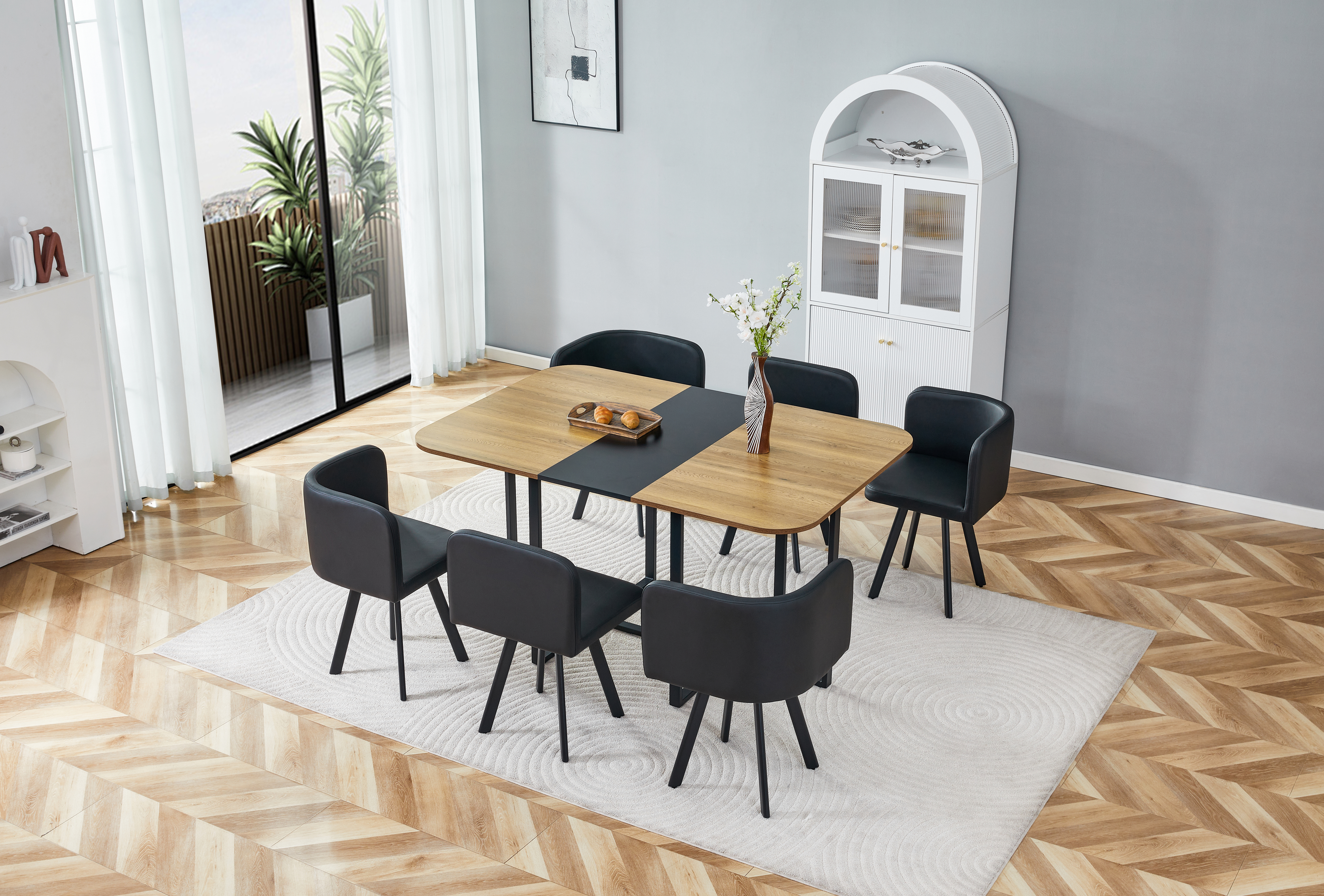 Table à manger, métal et bois, noir - vue 8