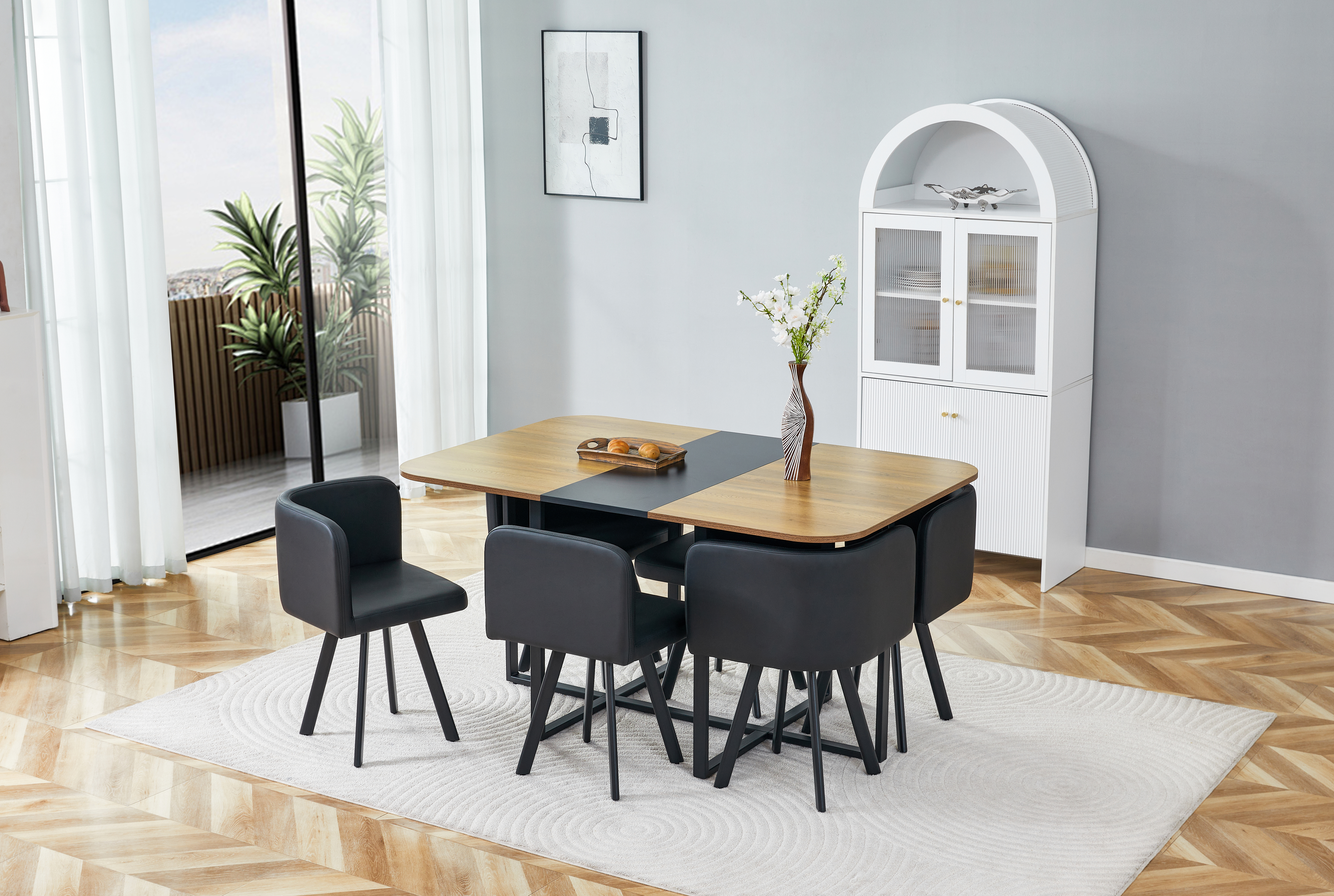 Table à manger, métal et bois, noir - vue 7