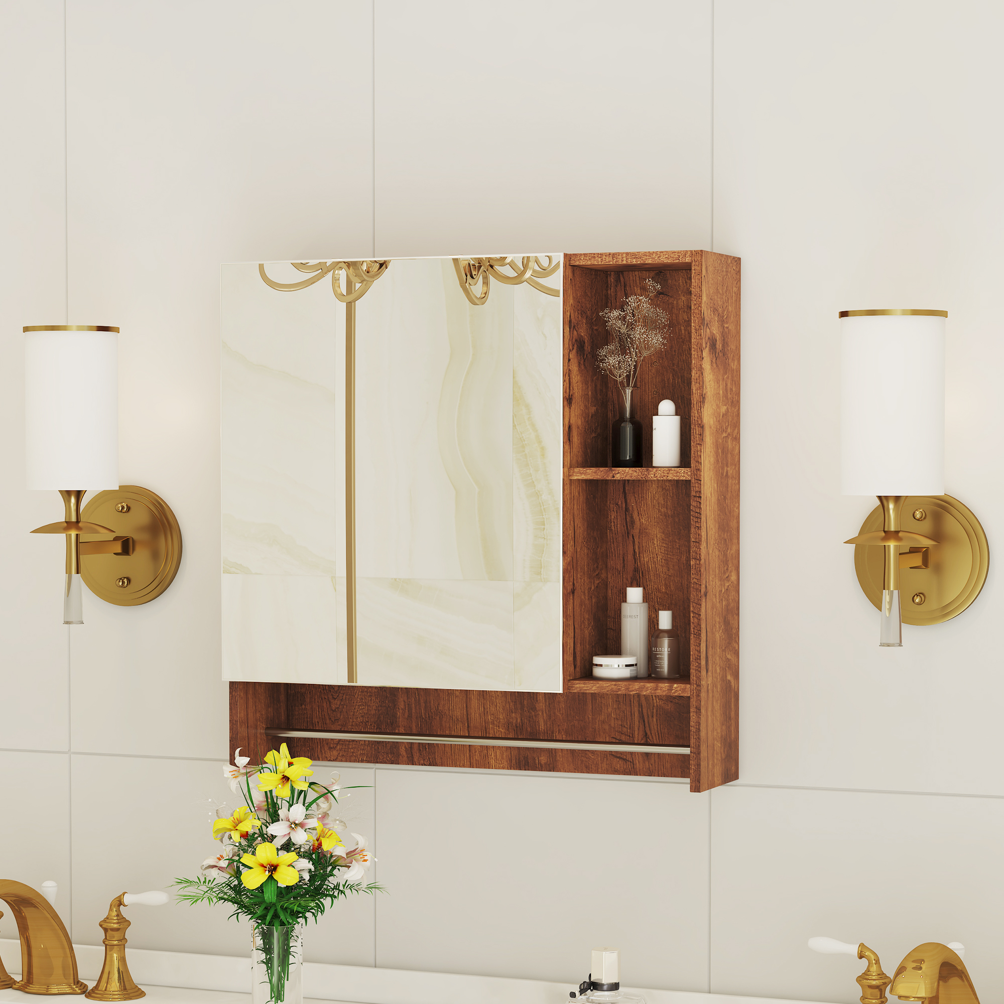 Nussbaumfarbener Badezimmerschrank aus MDF, mit Sp