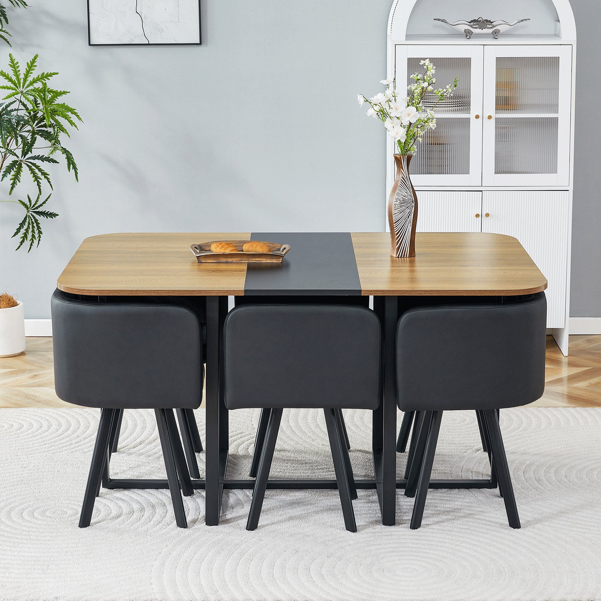 Table à manger, métal et bois, noir - vue 2