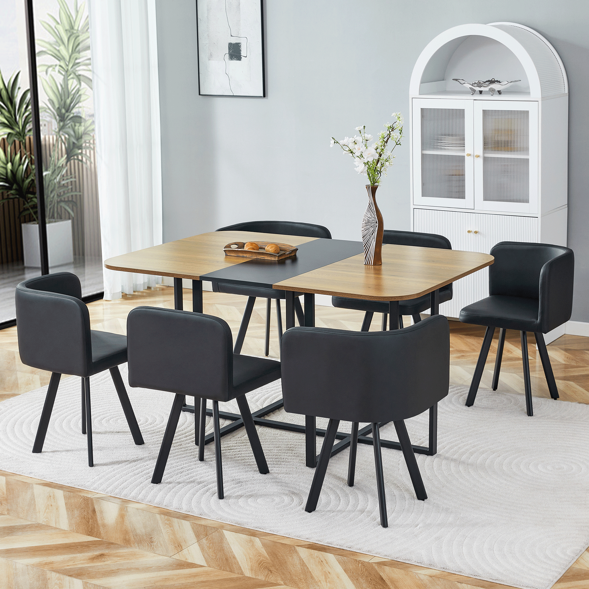 Table à manger, métal et bois, noir - vue 4