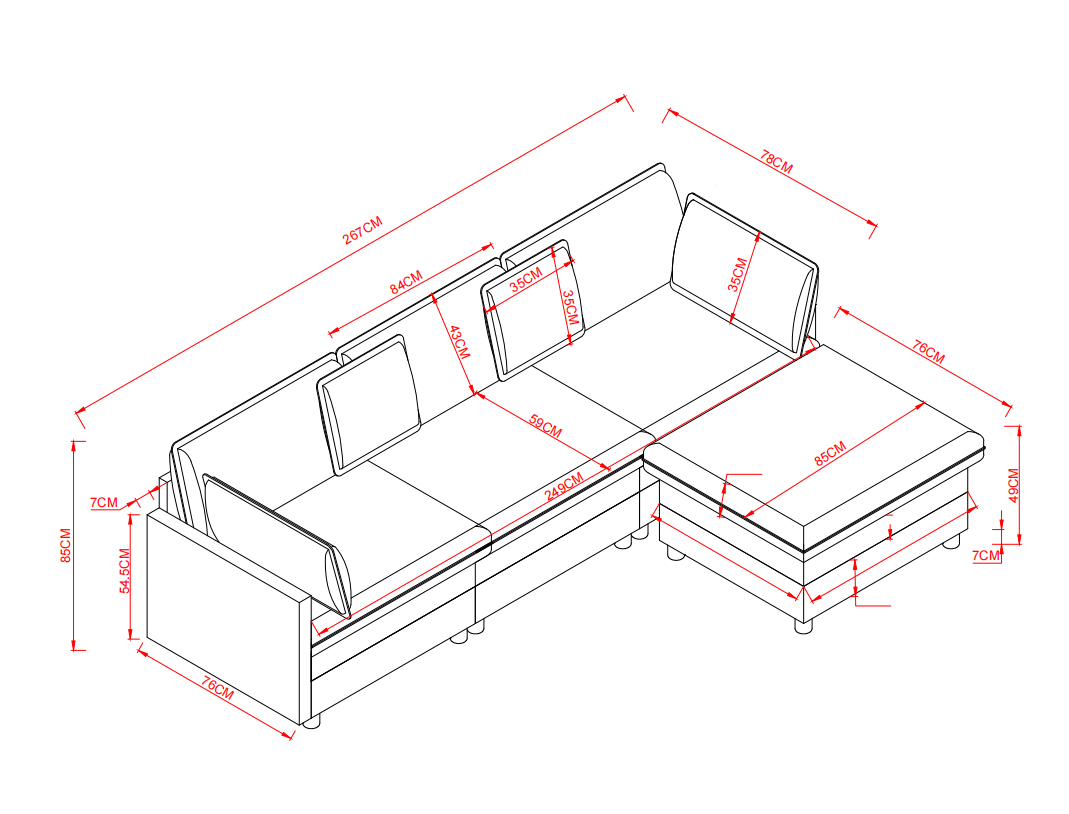 Dimensions du canapé d'angle