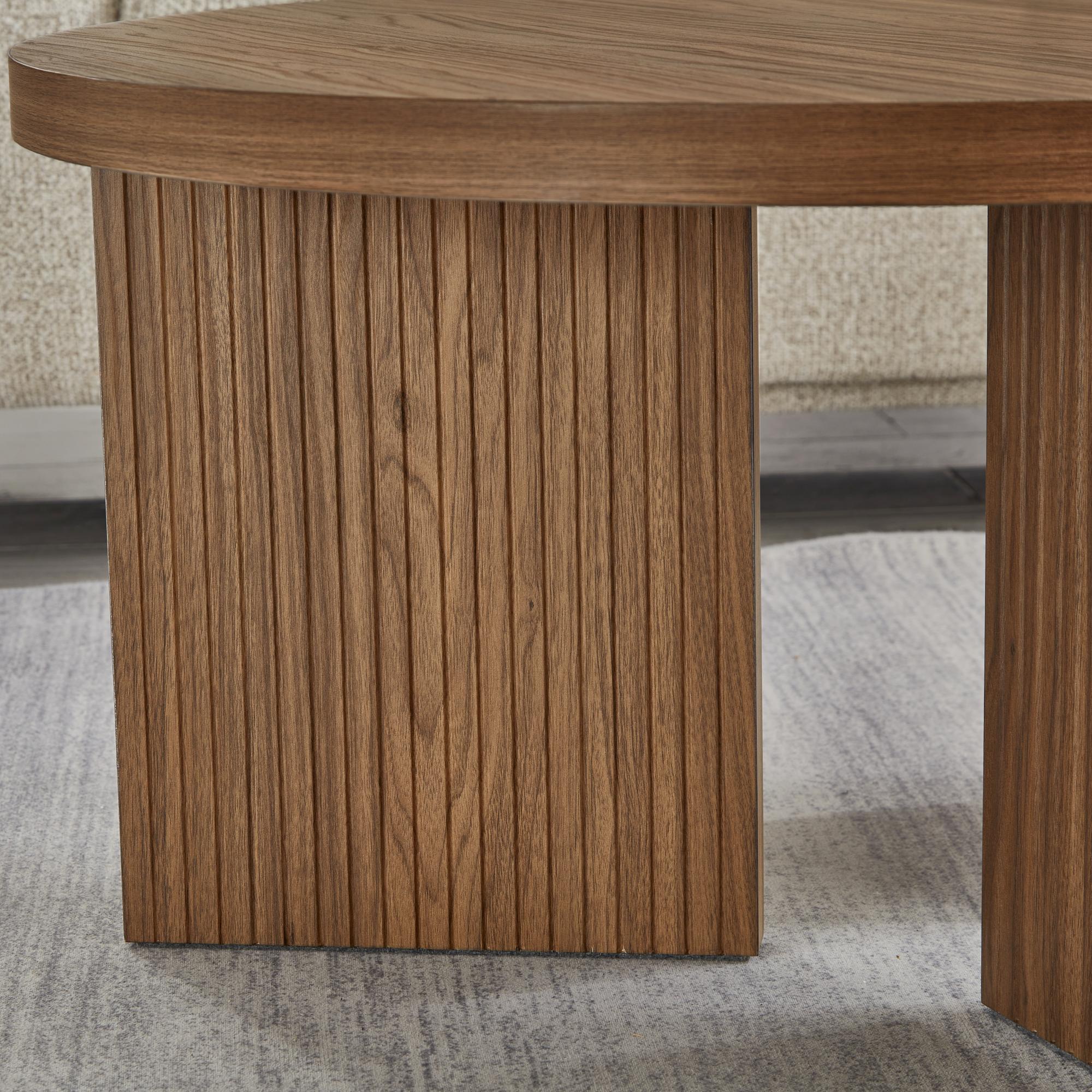 Table basse ronde 80 x 80 x 42 cm, MDF, structure rainurée, Brun noyer - vue complémentaire