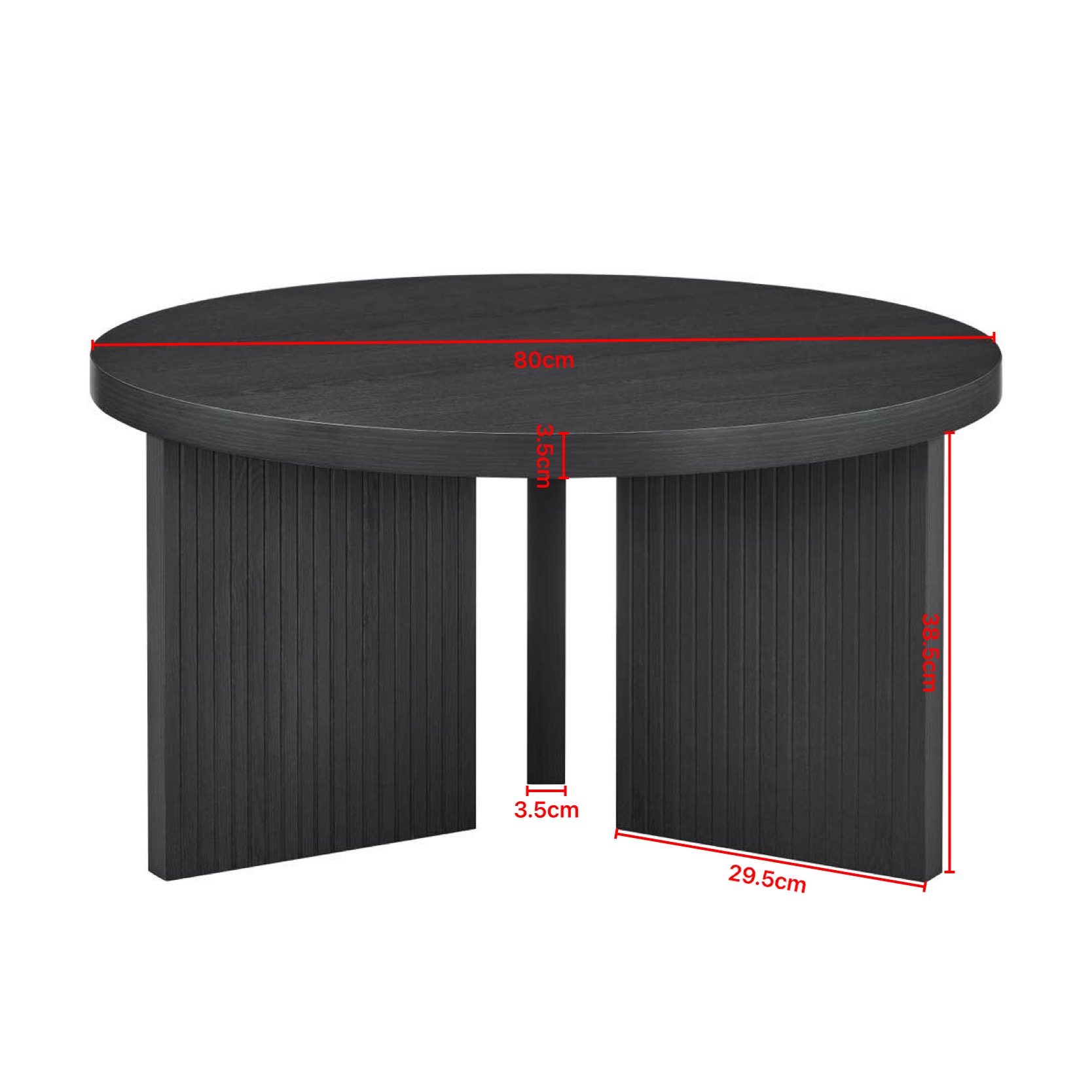 Table basse ronde 80 x 80 x 42 cm, MDF, structure rainurée, Noir - détails
