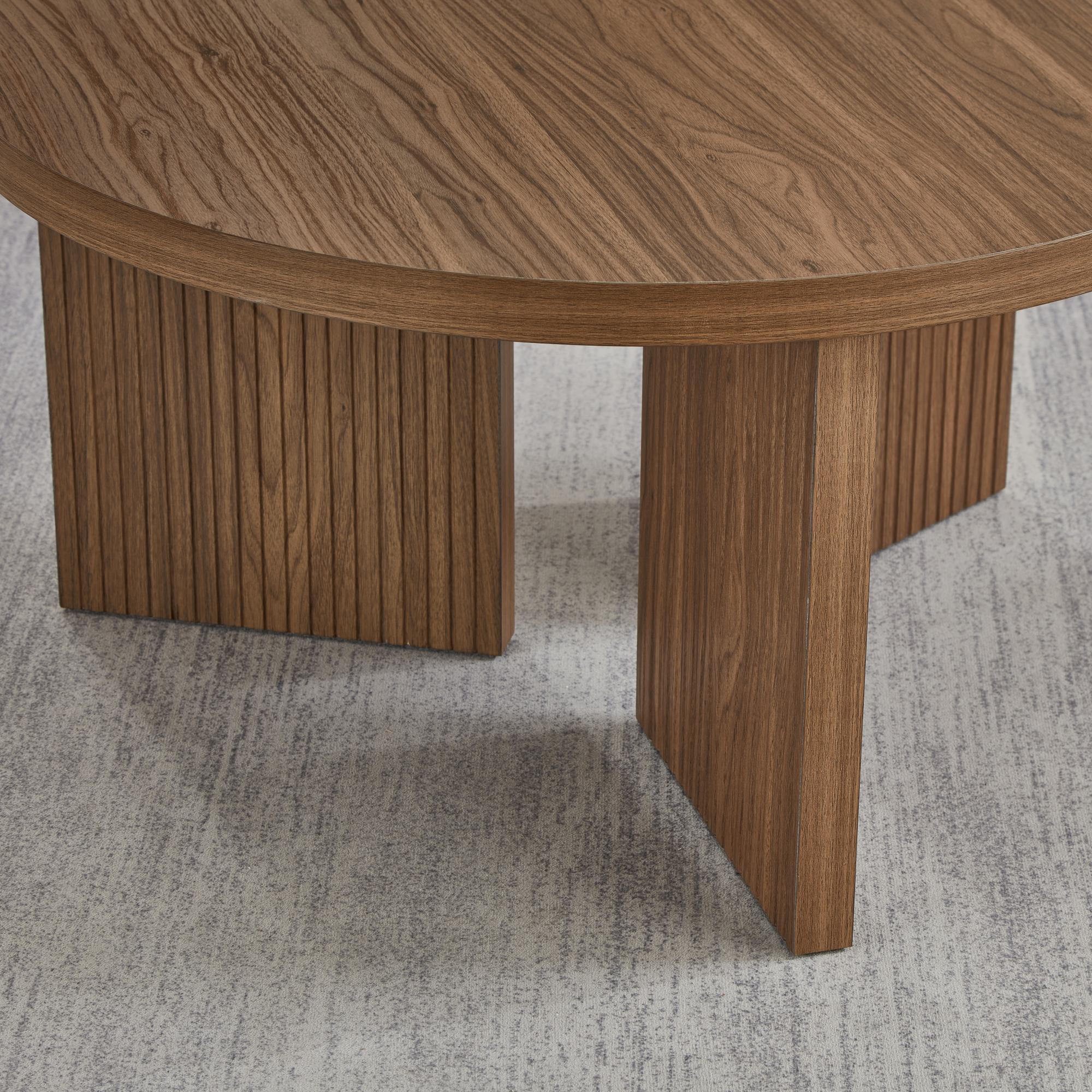 Table basse ronde 80 x 80 x 42 cm, MDF, structure rainurée, Brun noyer - dimensions et spécifications