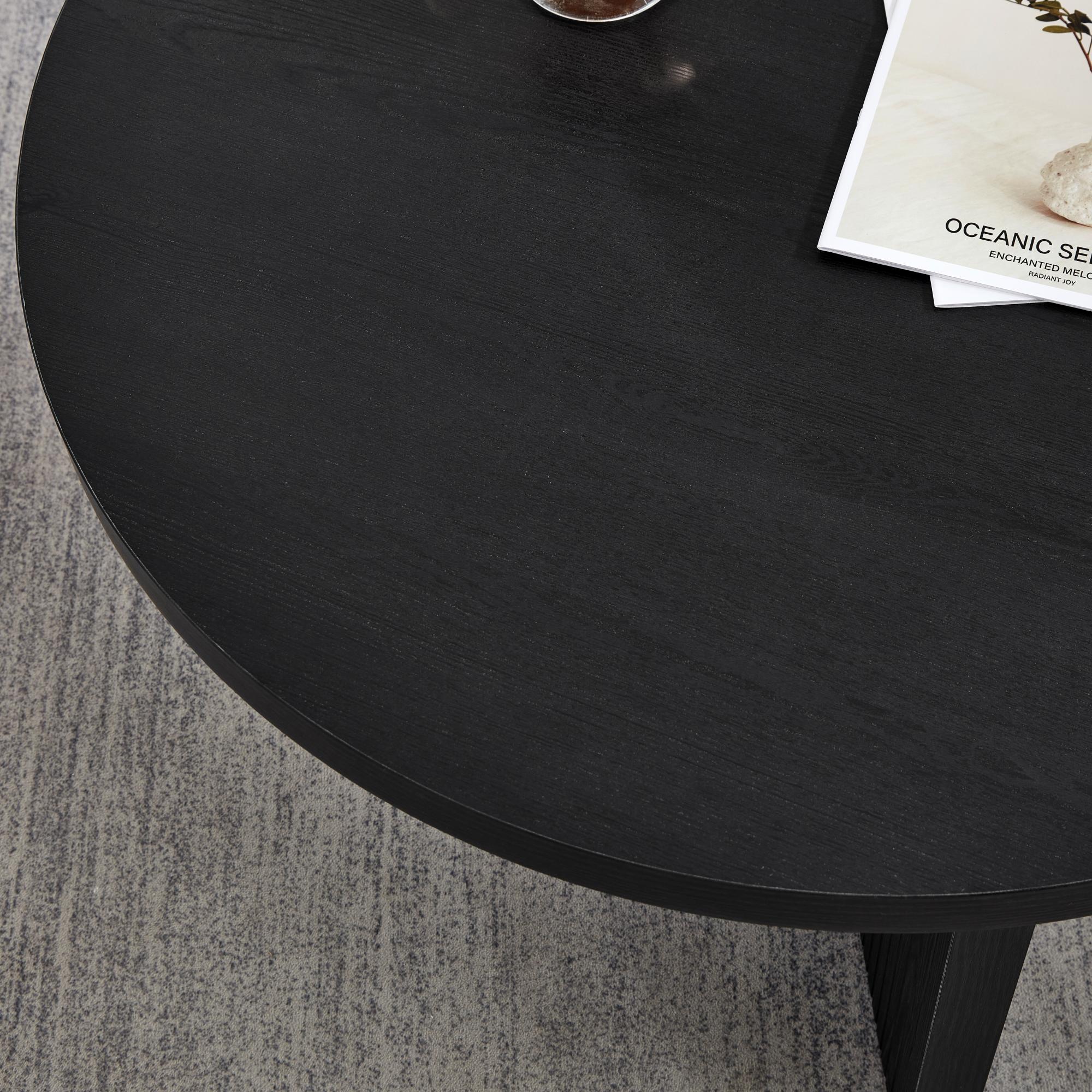 Table basse ronde 80 x 80 x 42 cm, MDF, structure rainurée, Noir - vue complémentaire