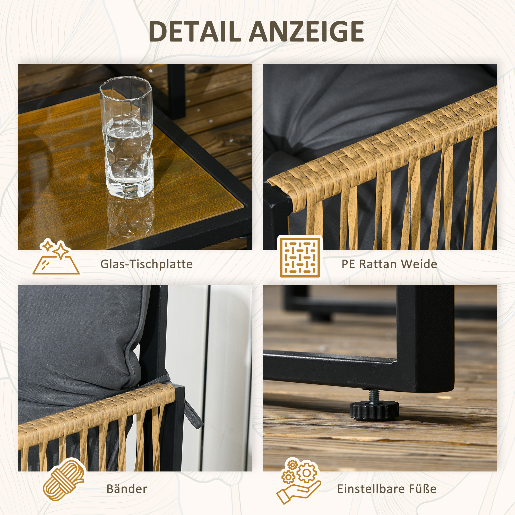 Ensemble de jardin en rotin 4 pièces ave