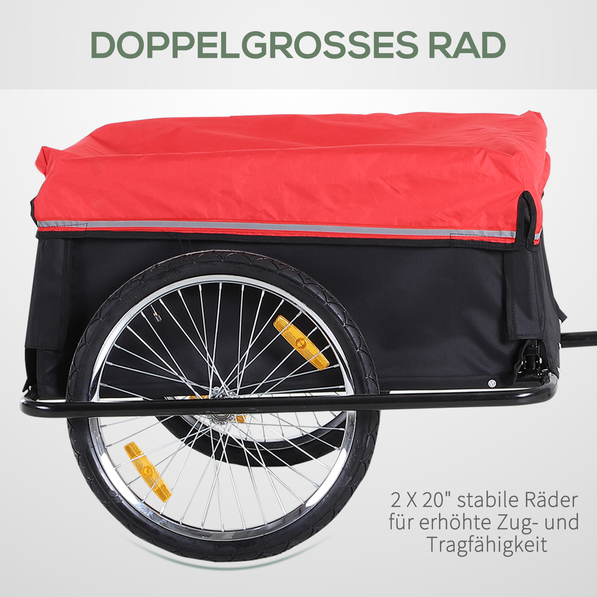 Remorque vélo noir‑rouge vue générale