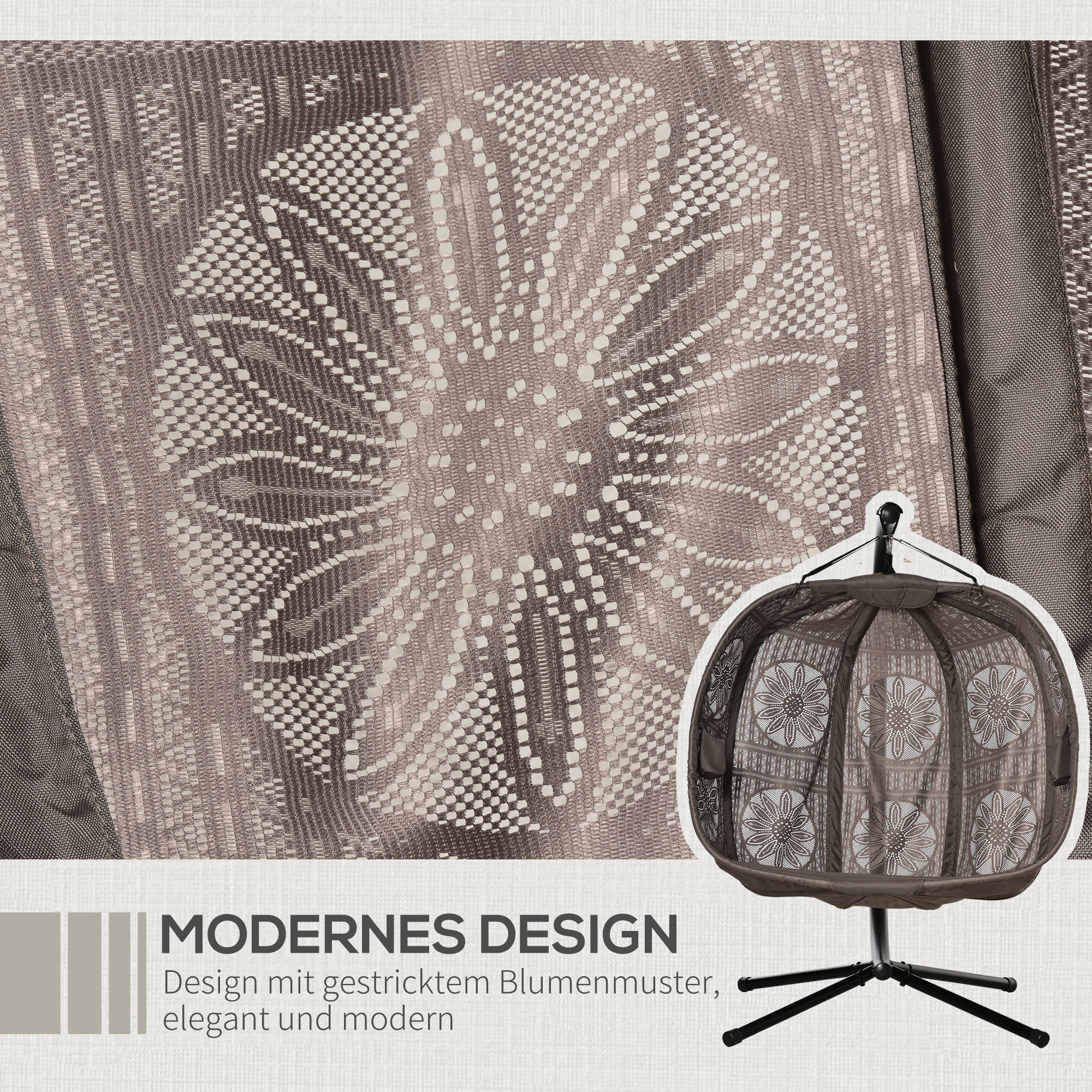 Panier polyester brodé motif floral, coussin mousse confortable